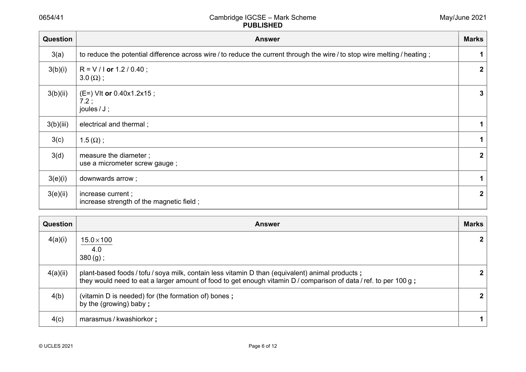 Mark scheme, page 6 of 12