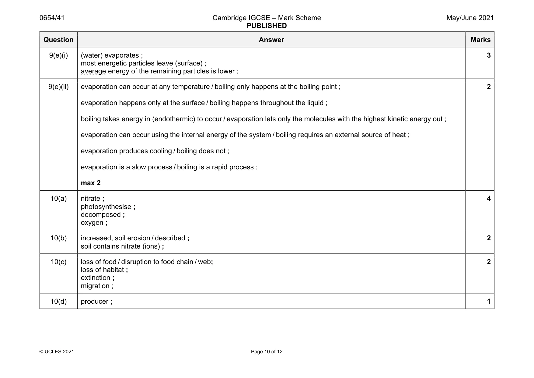Mark scheme, page 10 of 12
