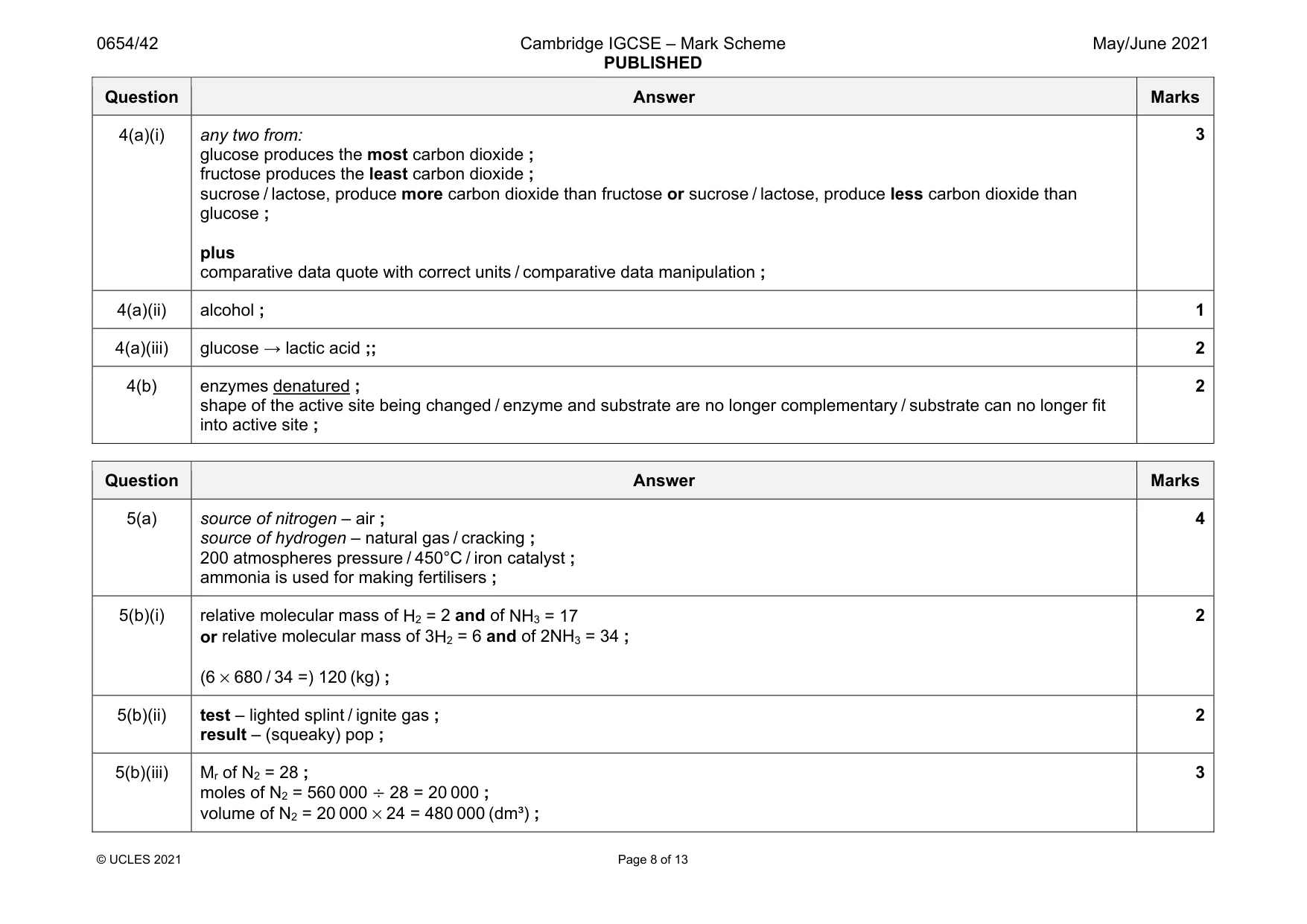 Mark scheme, page 8 of 13