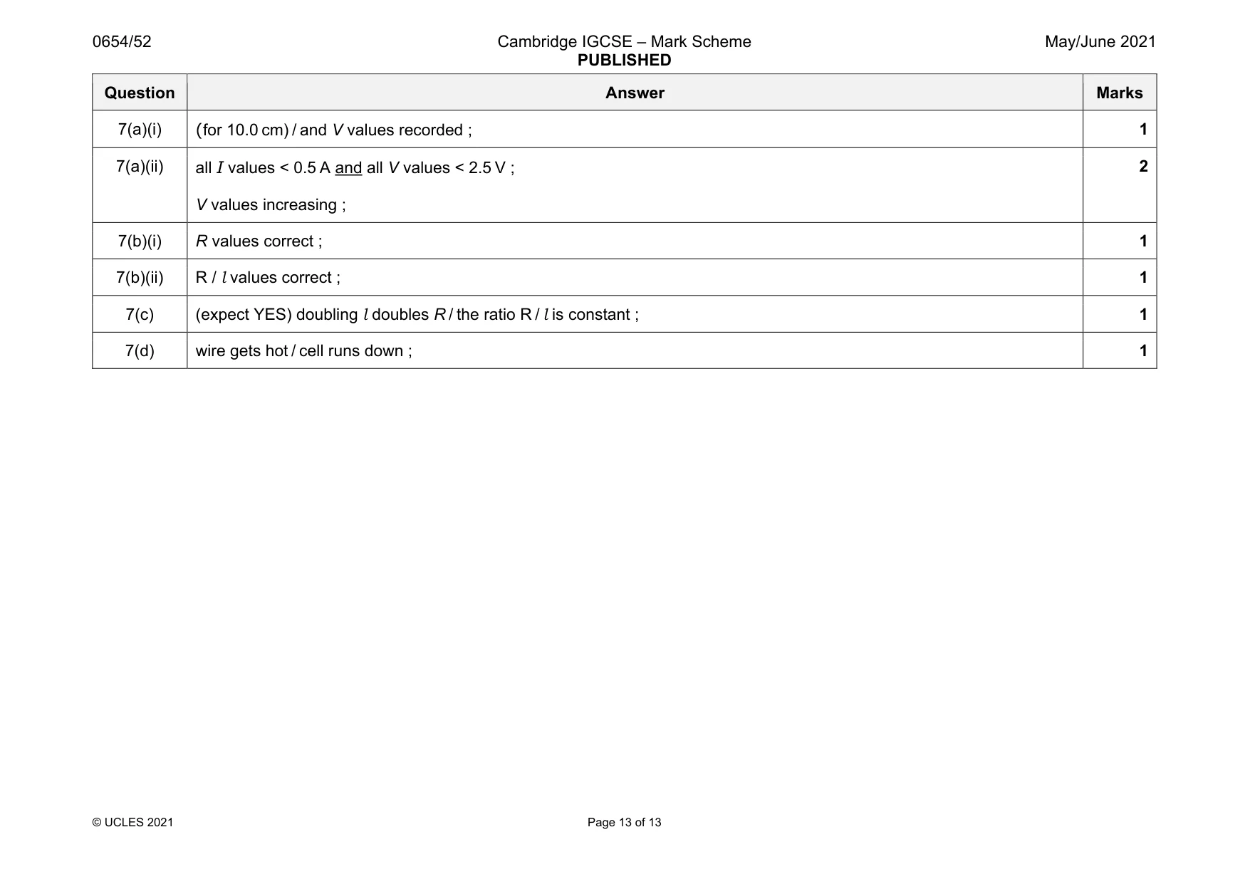 Mark scheme, page 13 of 13