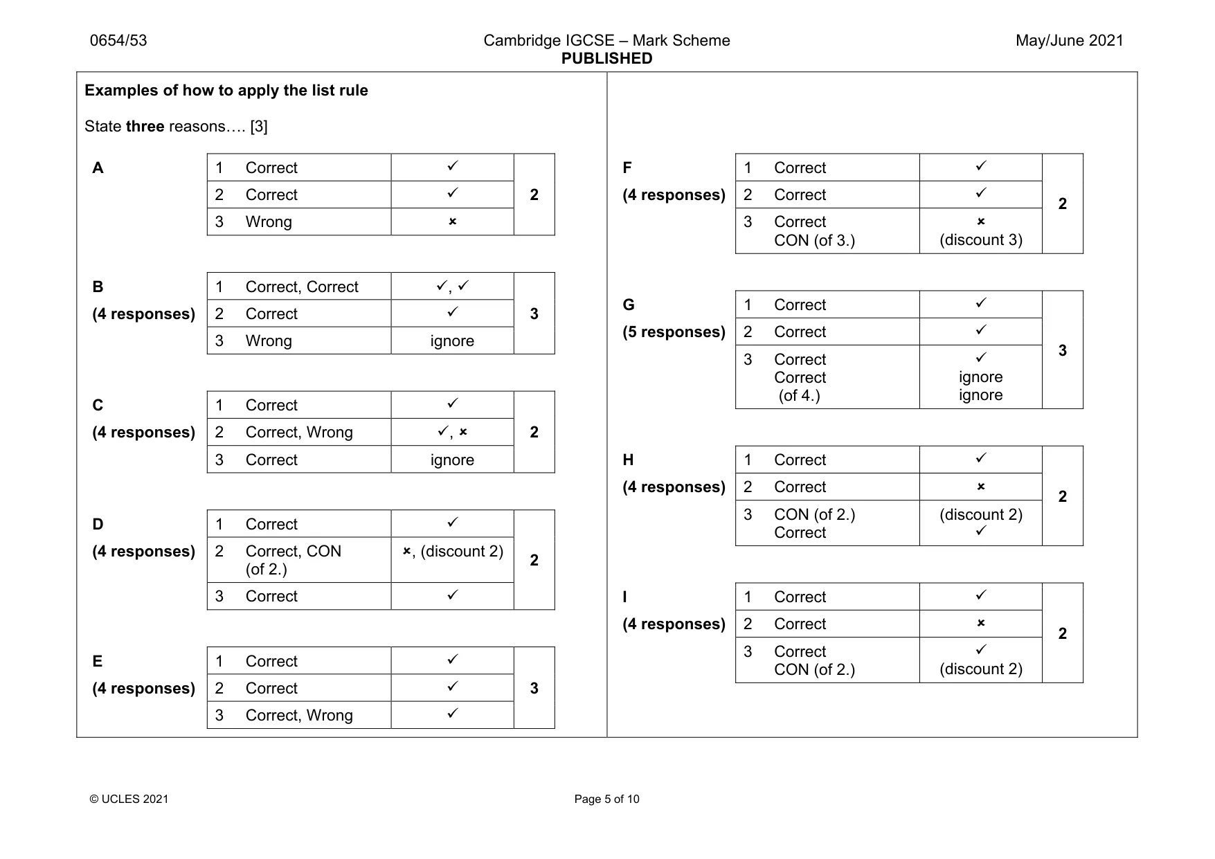 Mark scheme, page 5 of 10