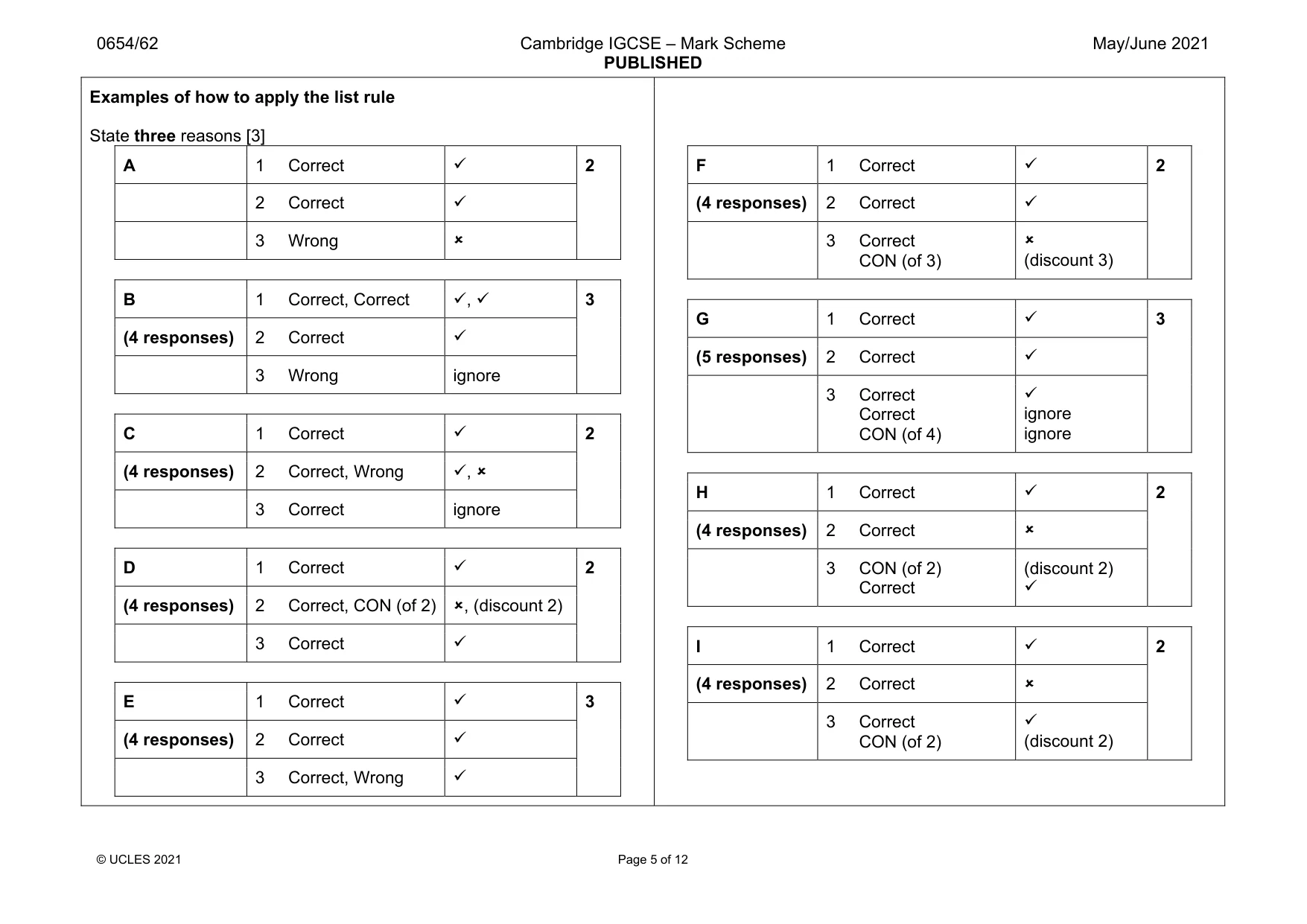 Mark scheme, page 5 of 12