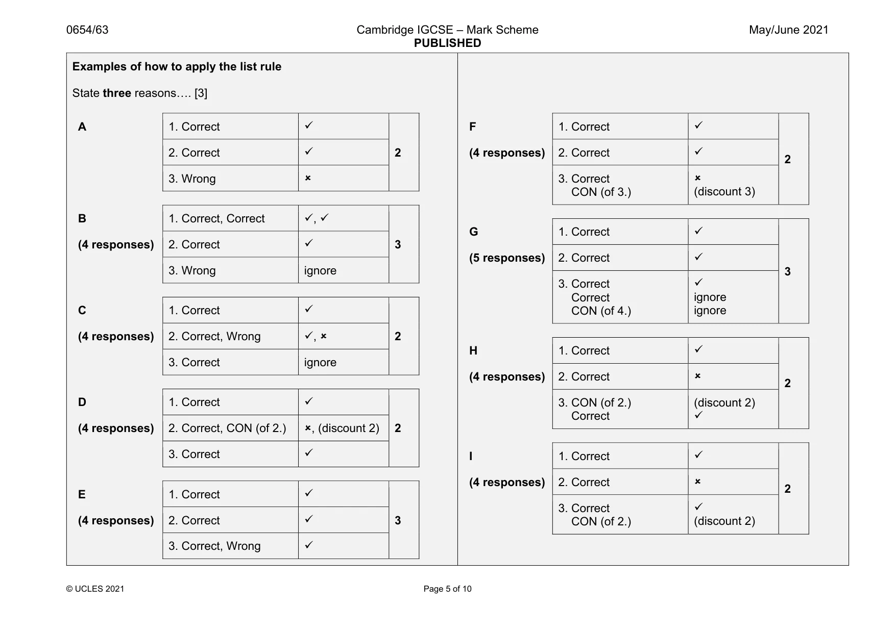 Mark scheme, page 5 of 10