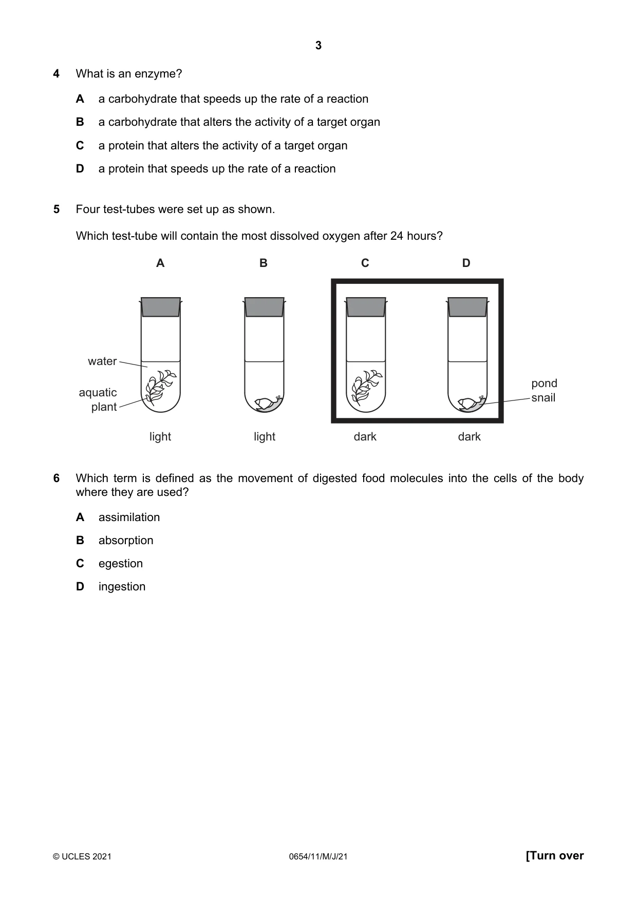Cambridge IGCSE Sciences - Co-ordinated (Double) 0654 2021 May/June Paper 1 · Variant 1 question paper, page 3 of 20