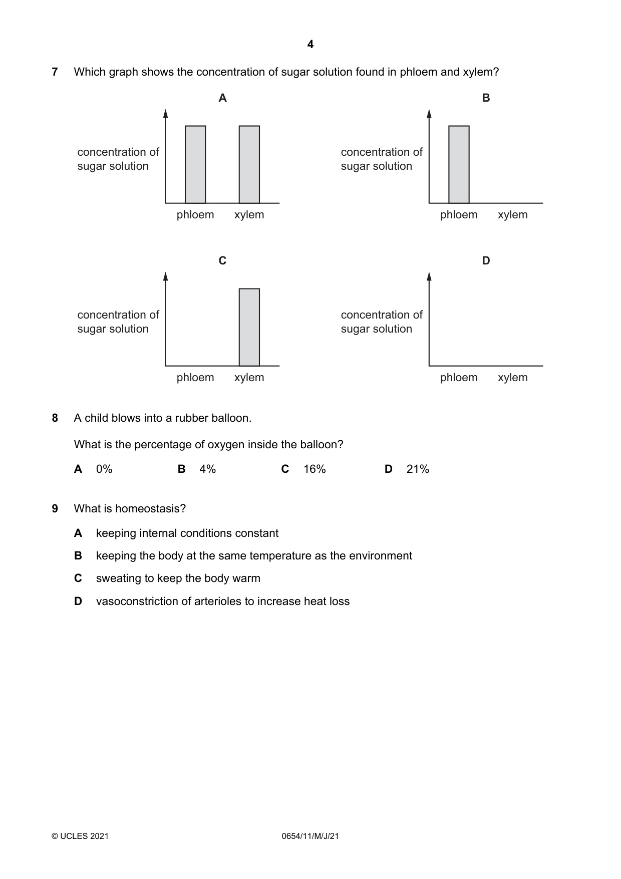 Cambridge IGCSE Sciences - Co-ordinated (Double) 0654 2021 May/June Paper 1 · Variant 1 question paper, page 4 of 20