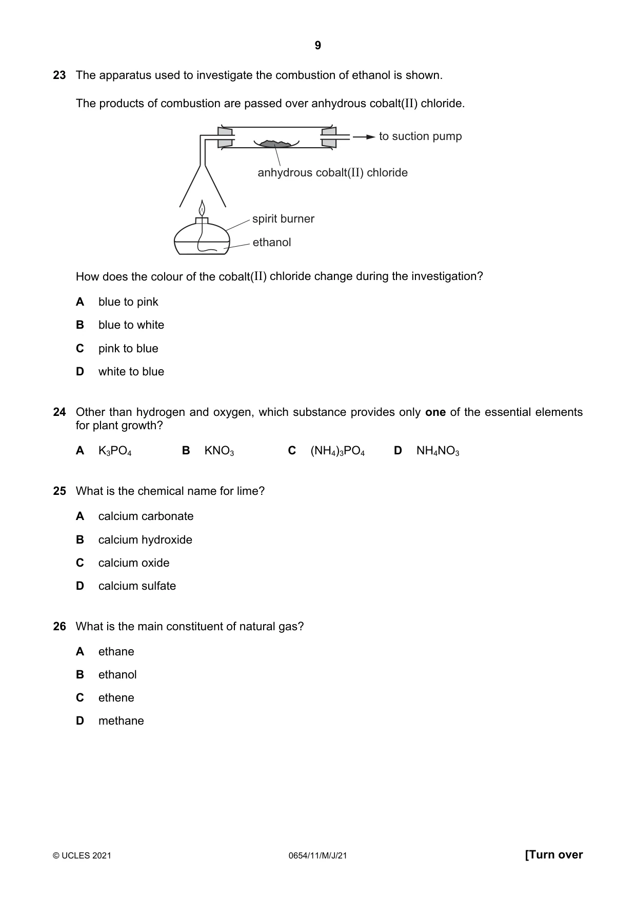Cambridge IGCSE Sciences - Co-ordinated (Double) 0654 2021 May/June Paper 1 · Variant 1 question paper, page 9 of 20