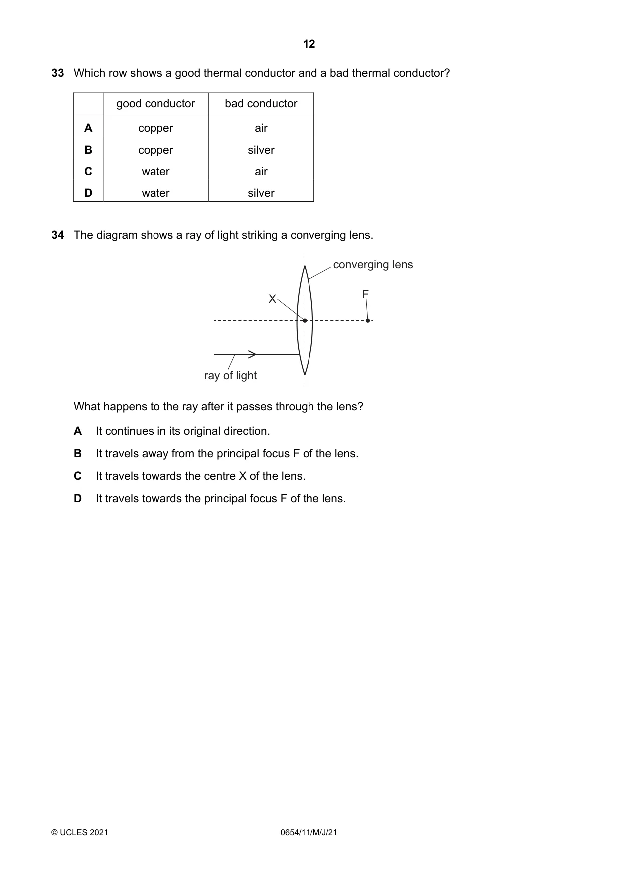Cambridge IGCSE Sciences - Co-ordinated (Double) 0654 2021 May/June Paper 1 · Variant 1 question paper, page 12 of 20