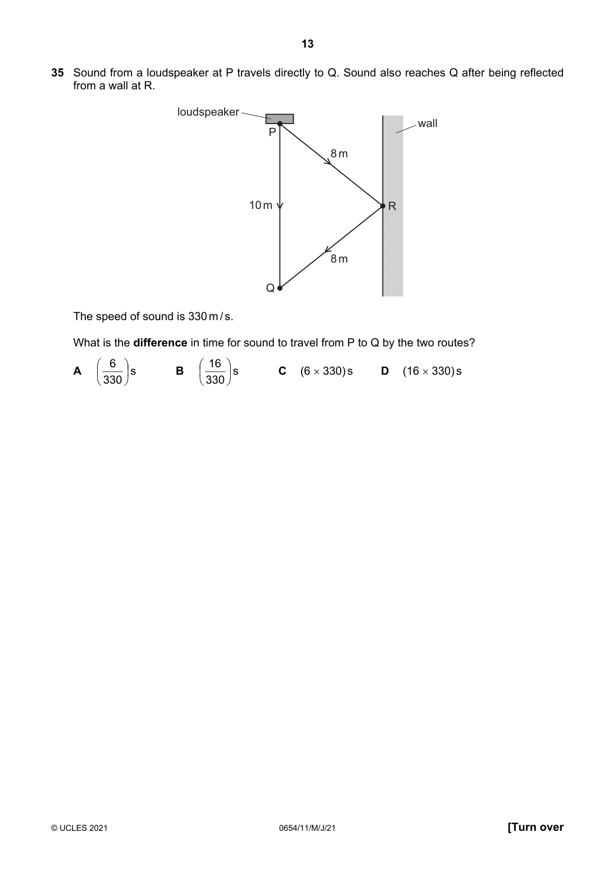 Cambridge IGCSE Sciences - Co-ordinated (Double) 0654 2021 May/June Paper 1 · Variant 1 question paper, page 13 of 20