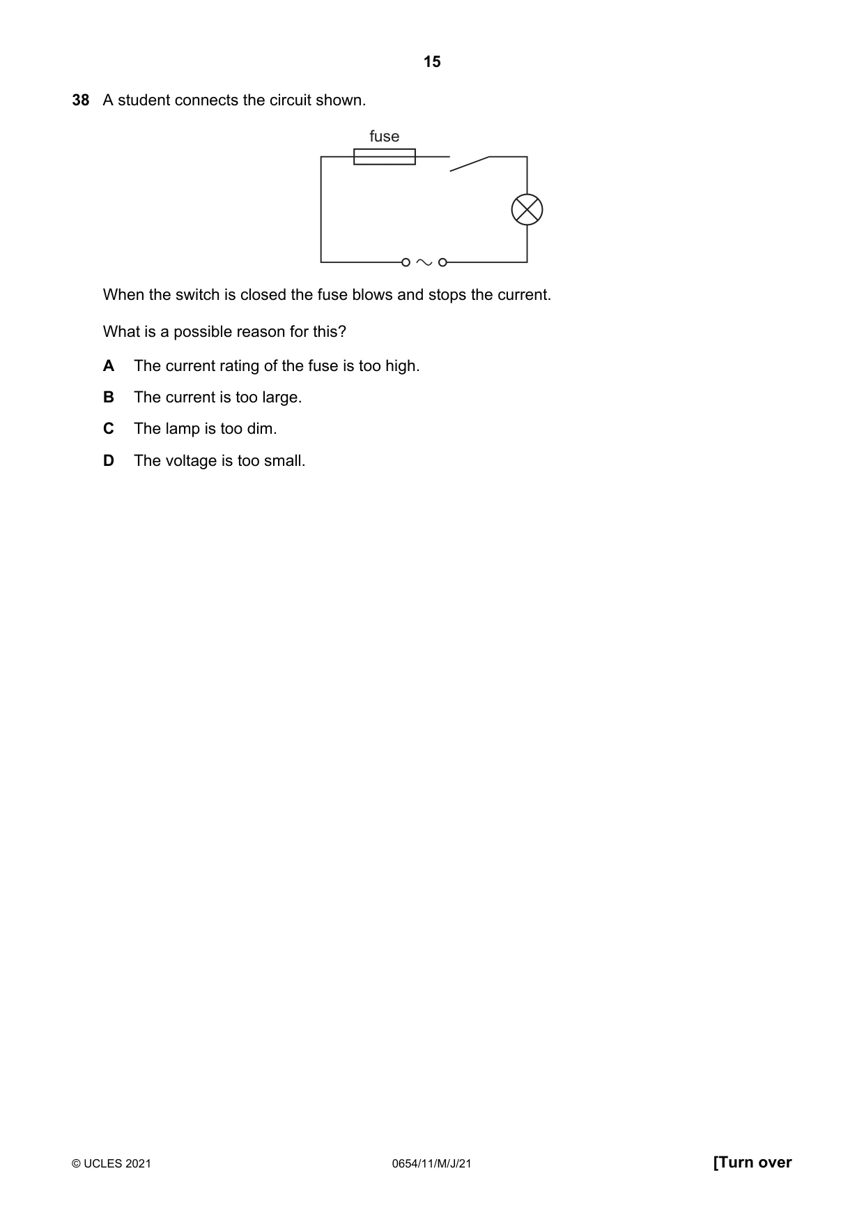Cambridge IGCSE Sciences - Co-ordinated (Double) 0654 2021 May/June Paper 1 · Variant 1 question paper, page 15 of 20