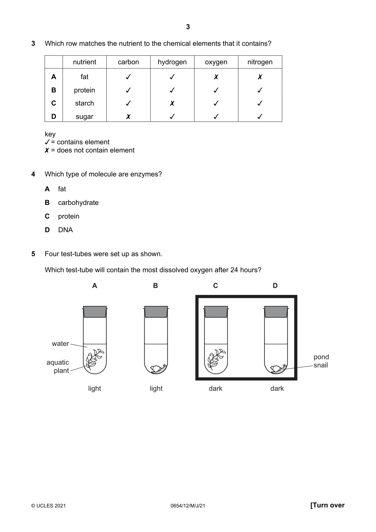 Cambridge IGCSE Sciences - Co-ordinated (Double) 0654 2021 May/June Paper 1 · Variant 2 question paper, page 3 of 16