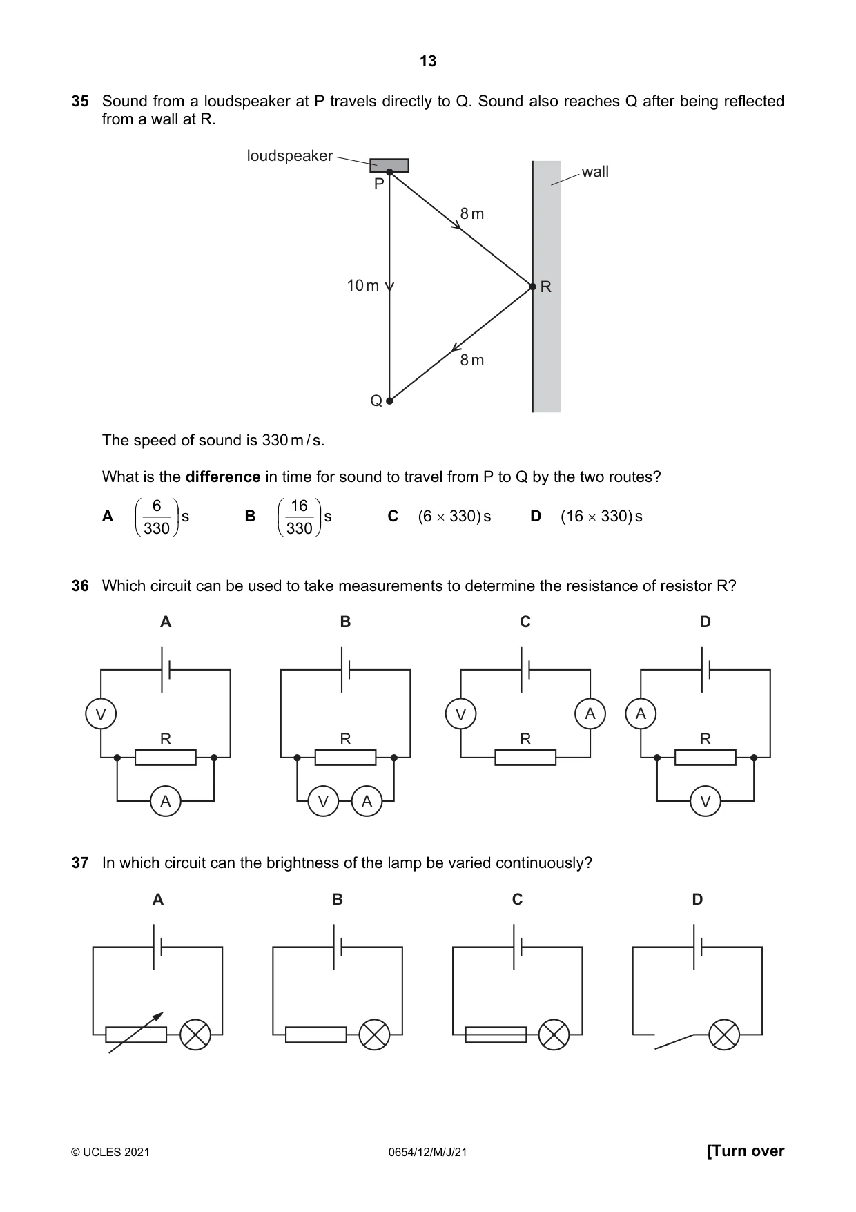 Cambridge IGCSE Sciences - Co-ordinated (Double) 0654 2021 May/June Paper 1 · Variant 2 question paper, page 13 of 16