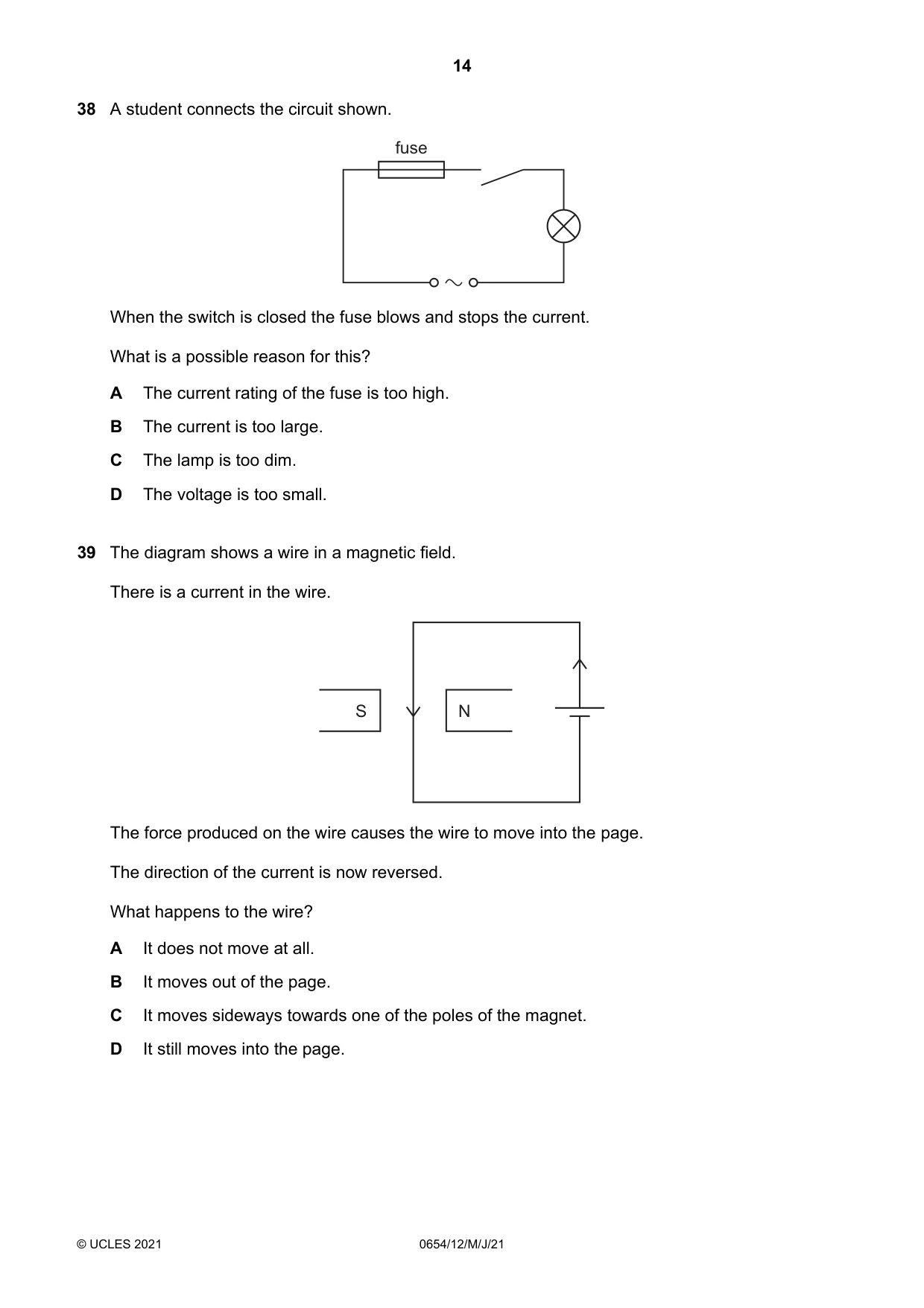 Cambridge IGCSE Sciences - Co-ordinated (Double) 0654 2021 May/June Paper 1 · Variant 2 question paper, page 14 of 16