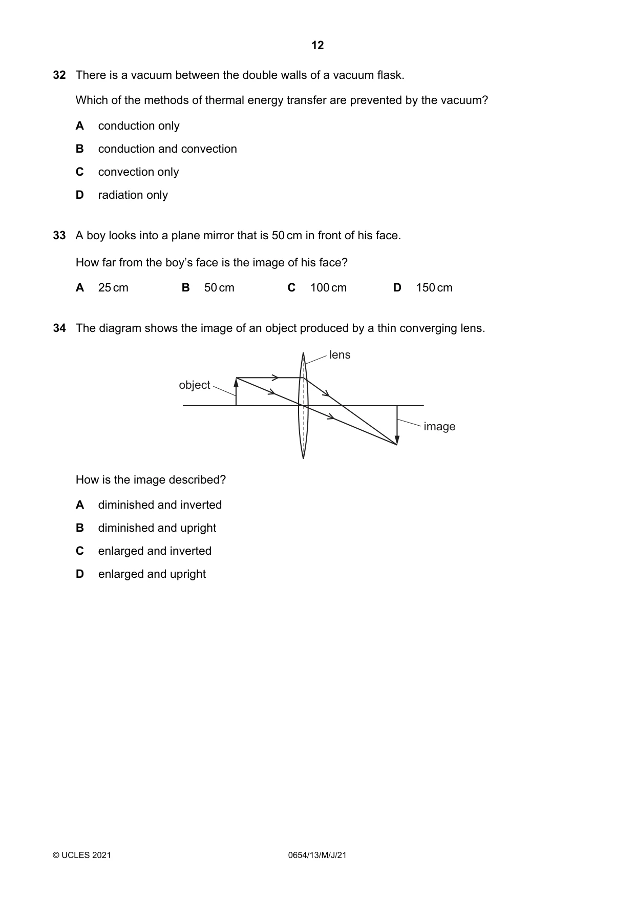 Cambridge IGCSE Sciences - Co-ordinated (Double) 0654 2021 May/June Paper 1 · Variant 3 question paper, page 12 of 16