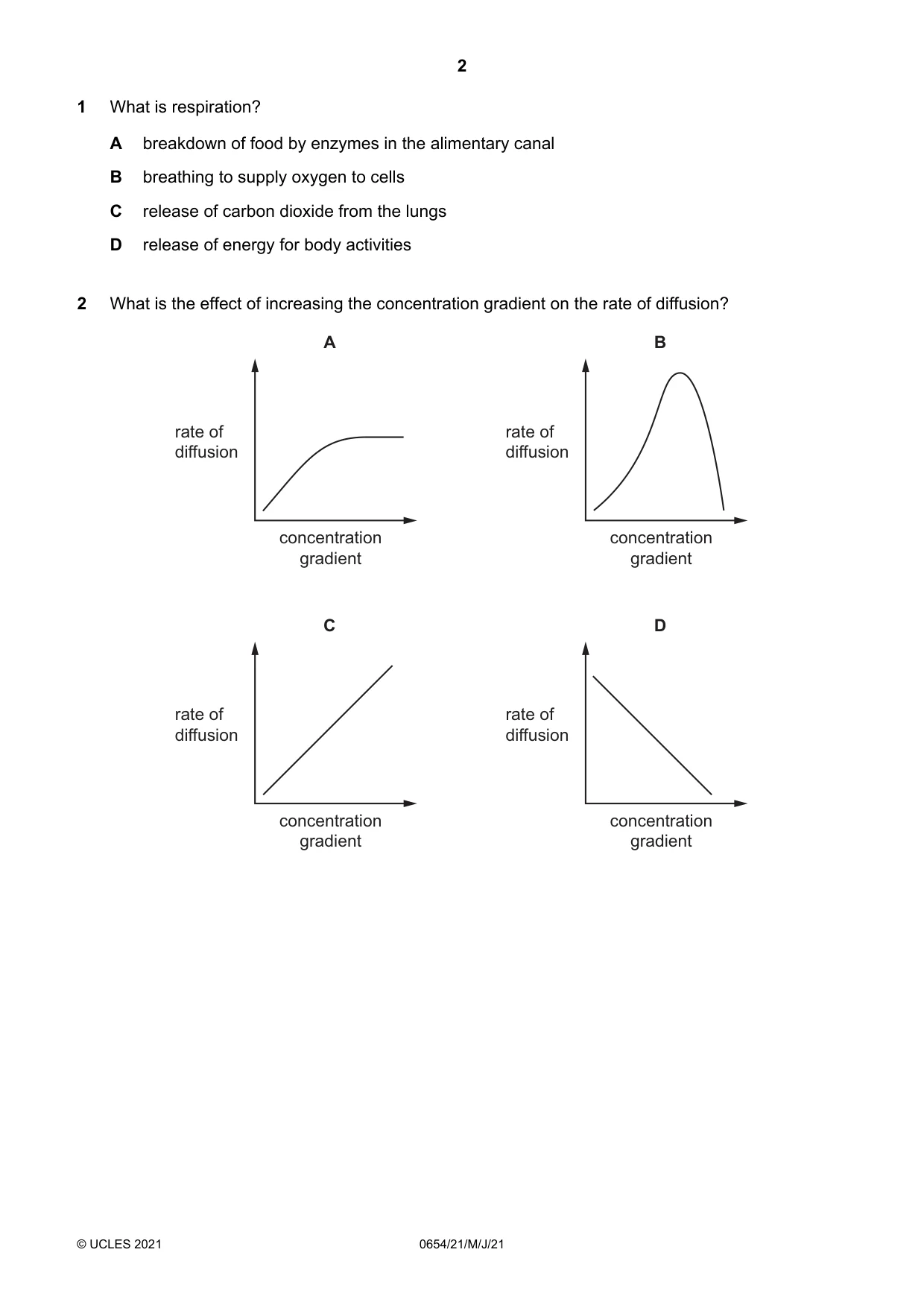 Cambridge IGCSE Sciences - Co-ordinated (Double) 0654 2021 May/June Paper 2 · Variant 1 question paper, page 2 of 16
