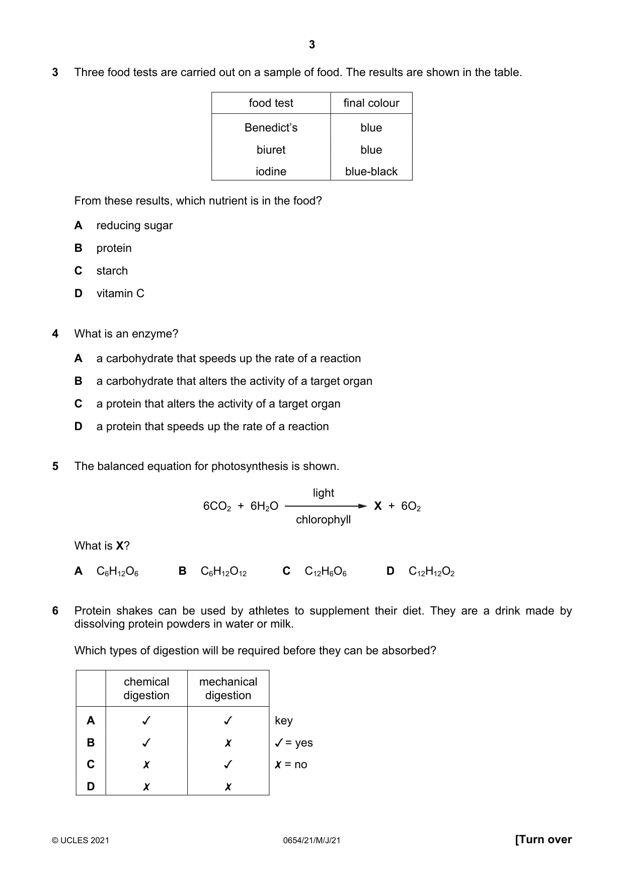 Cambridge IGCSE Sciences - Co-ordinated (Double) 0654 2021 May/June Paper 2 · Variant 1 question paper, page 3 of 16