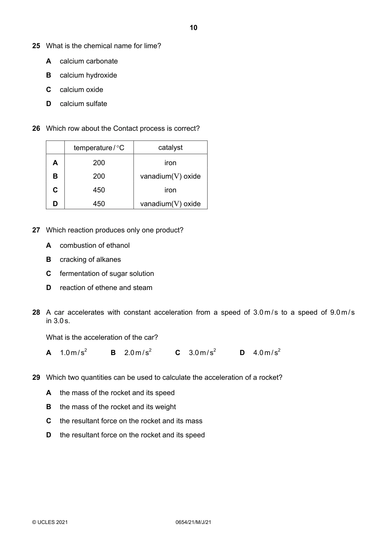 Cambridge IGCSE Sciences - Co-ordinated (Double) 0654 2021 May/June Paper 2 · Variant 1 question paper, page 10 of 16