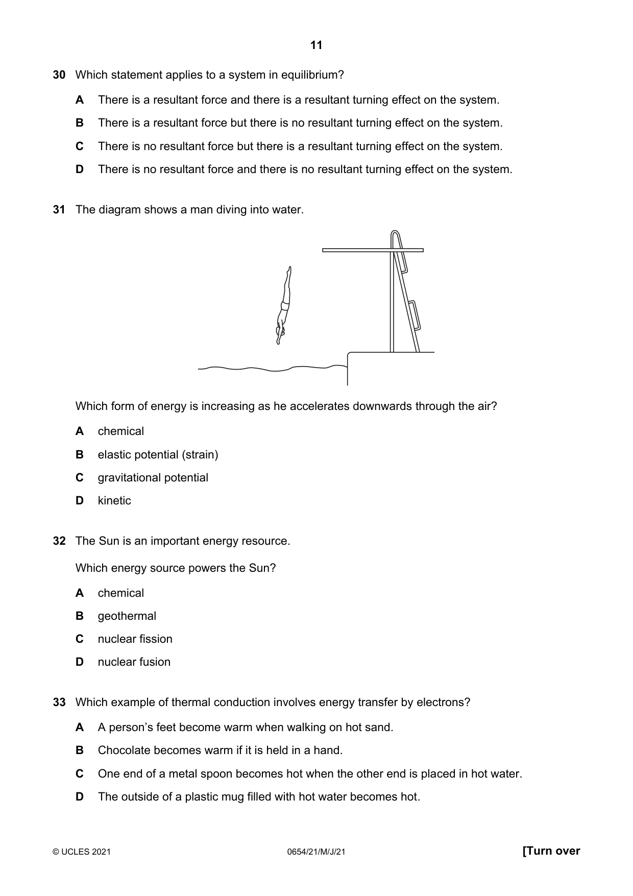 Cambridge IGCSE Sciences - Co-ordinated (Double) 0654 2021 May/June Paper 2 · Variant 1 question paper, page 11 of 16
