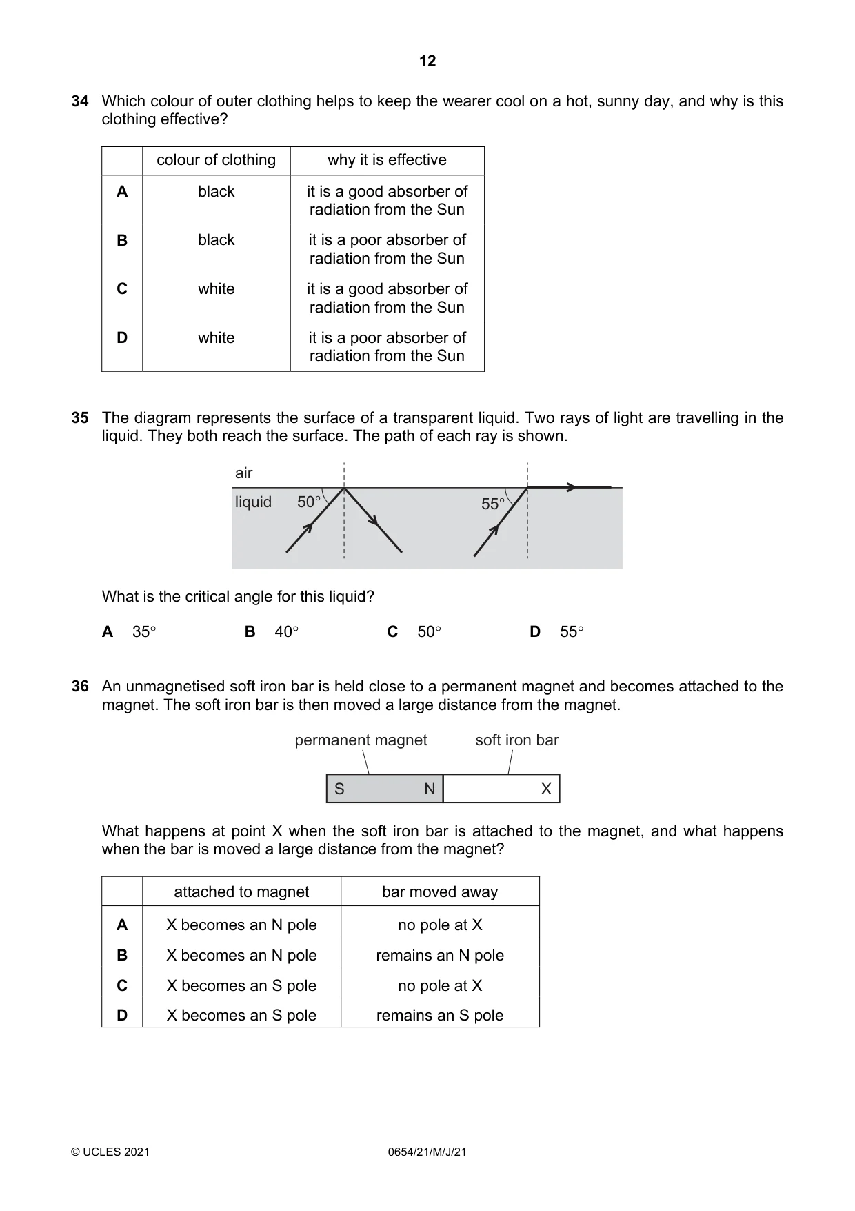 Cambridge IGCSE Sciences - Co-ordinated (Double) 0654 2021 May/June Paper 2 · Variant 1 question paper, page 12 of 16