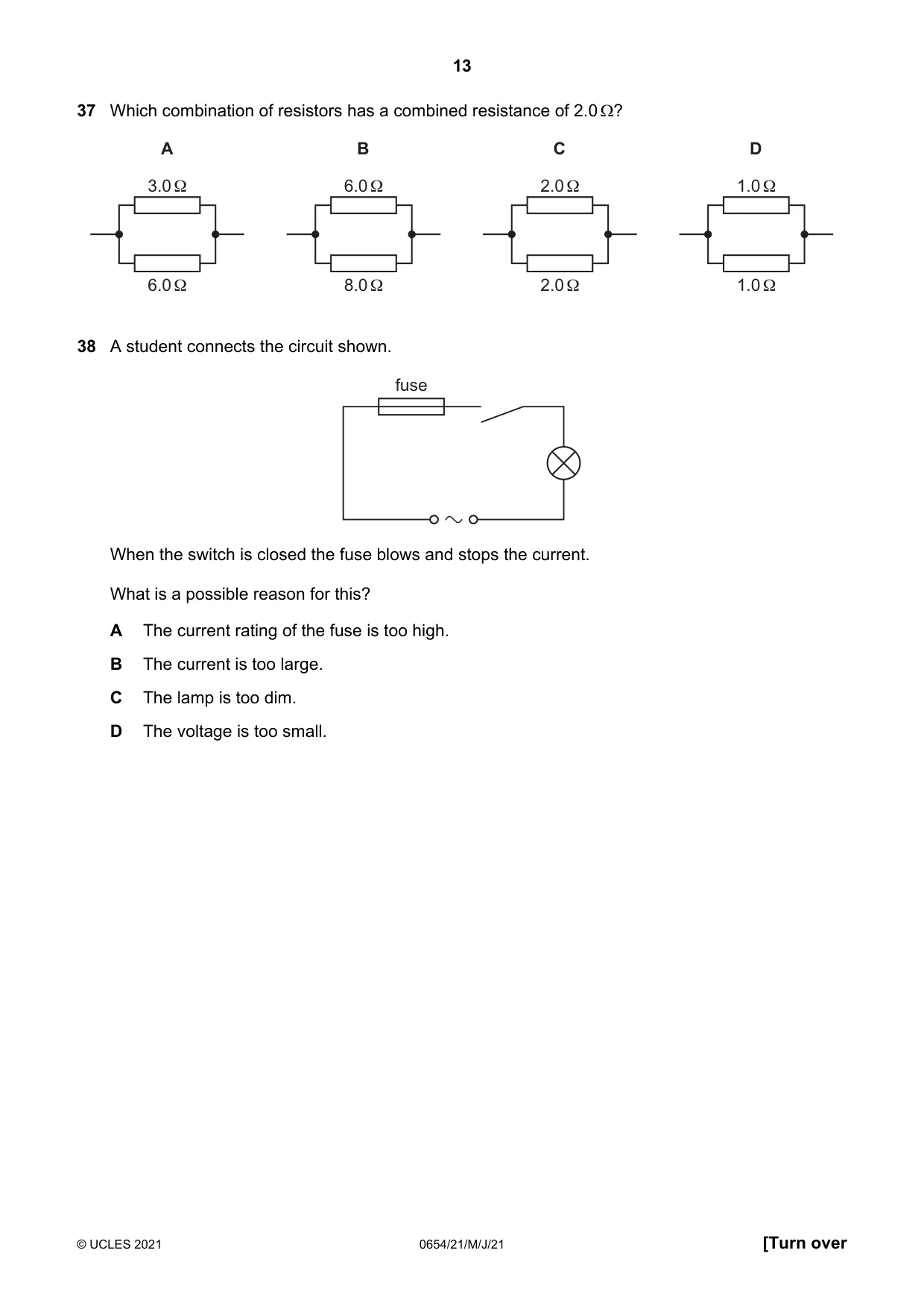 Cambridge IGCSE Sciences - Co-ordinated (Double) 0654 2021 May/June Paper 2 · Variant 1 question paper, page 13 of 16