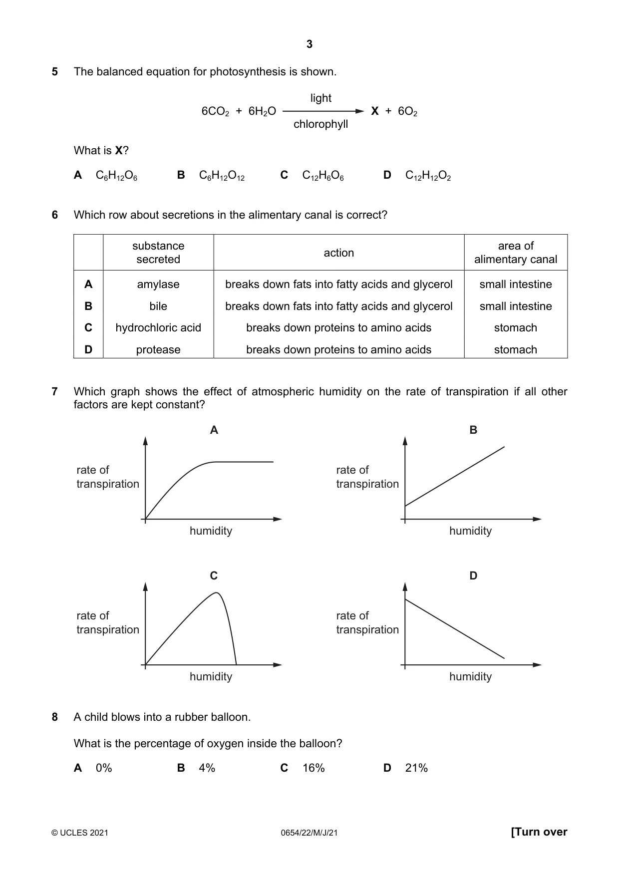 Cambridge IGCSE Sciences - Co-ordinated (Double) 0654 2021 May/June Paper 2 · Variant 2 question paper, page 3 of 16