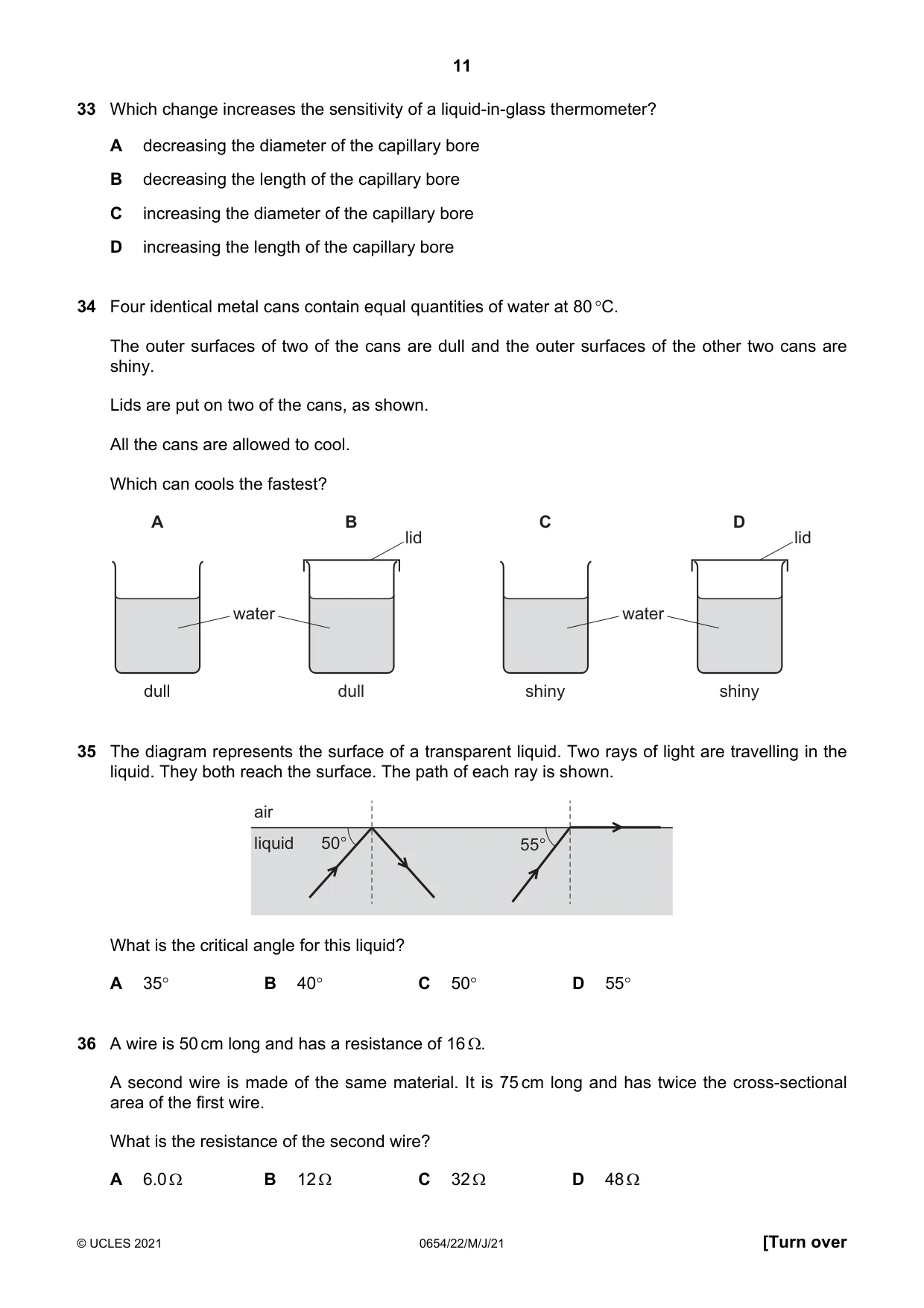 Cambridge IGCSE Sciences - Co-ordinated (Double) 0654 2021 May/June Paper 2 · Variant 2 question paper, page 11 of 16