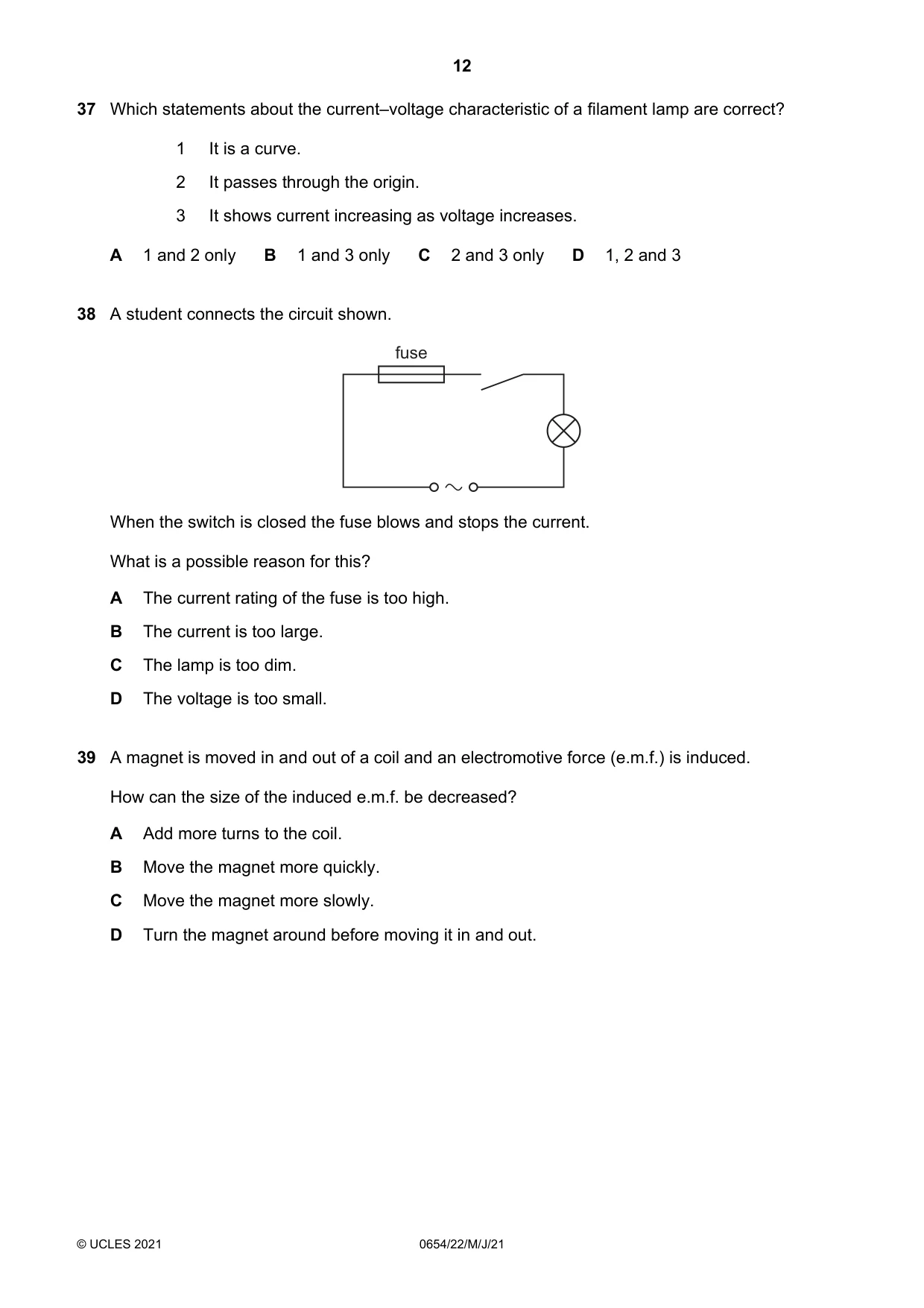 Cambridge IGCSE Sciences - Co-ordinated (Double) 0654 2021 May/June Paper 2 · Variant 2 question paper, page 12 of 16
