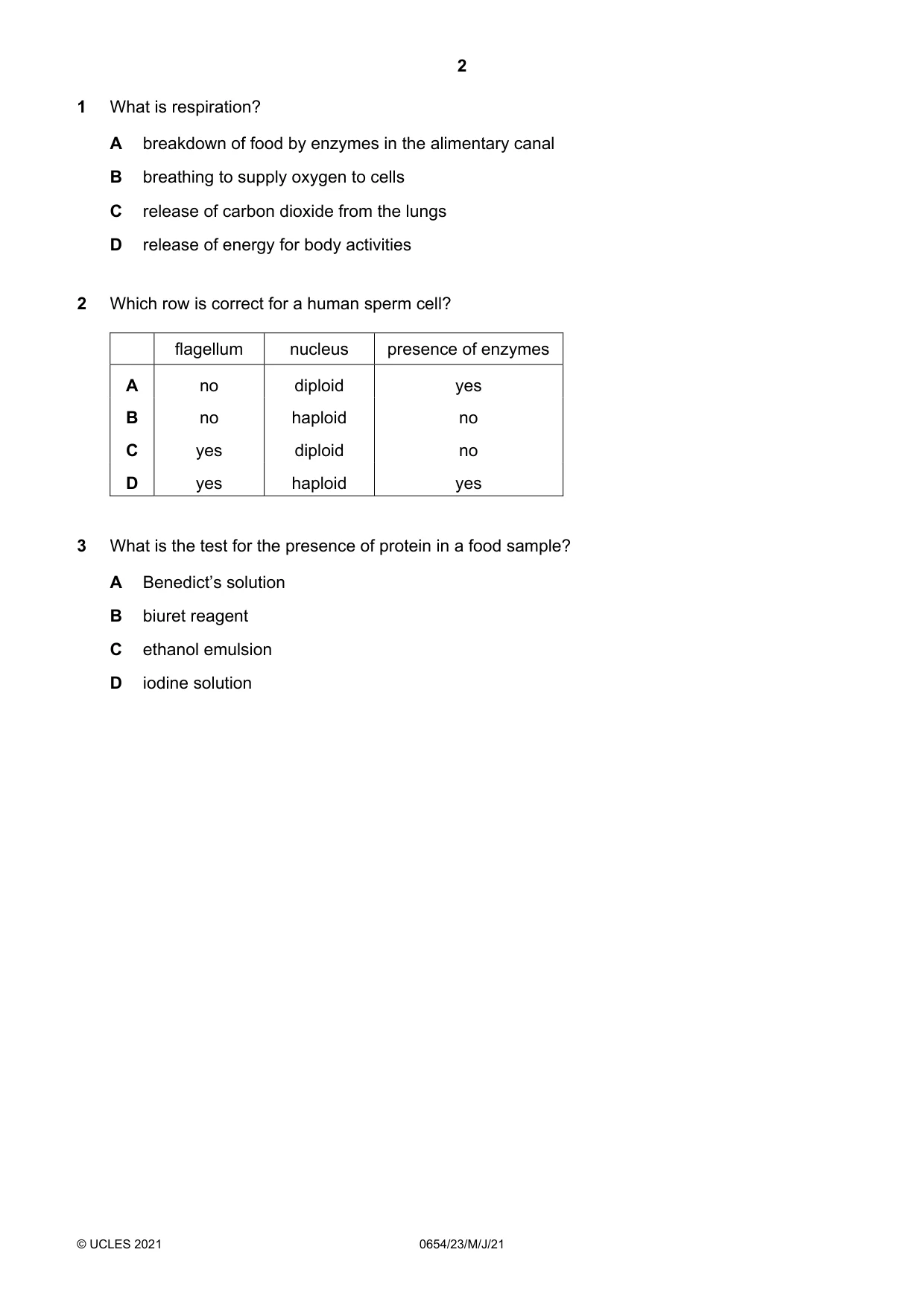 Cambridge IGCSE Sciences - Co-ordinated (Double) 0654 2021 May/June Paper 2 · Variant 3 question paper, page 2 of 16