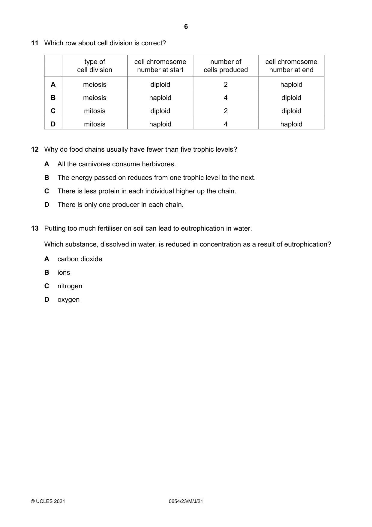 Cambridge IGCSE Sciences - Co-ordinated (Double) 0654 2021 May/June Paper 2 · Variant 3 question paper, page 6 of 16