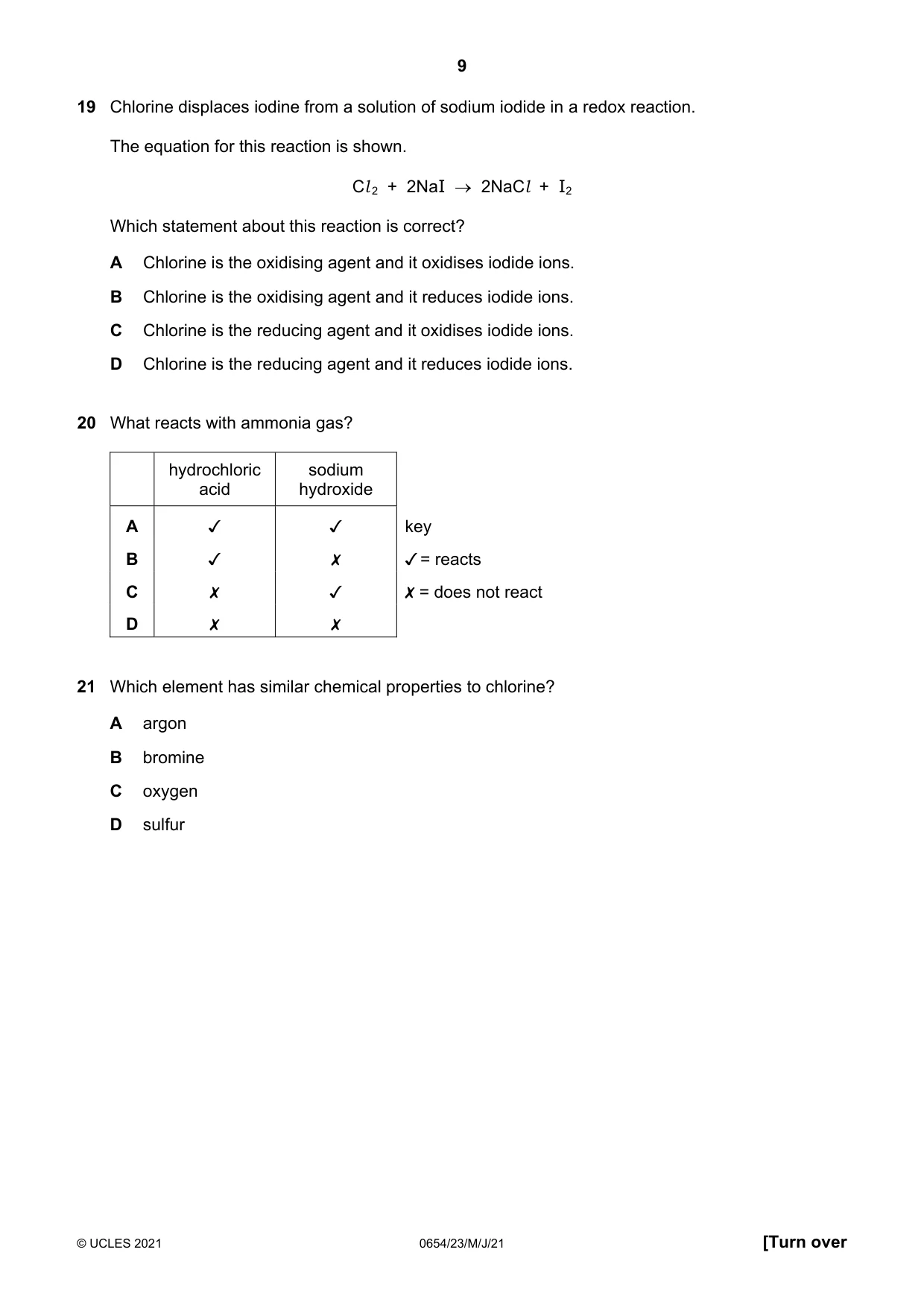 Cambridge IGCSE Sciences - Co-ordinated (Double) 0654 2021 May/June Paper 2 · Variant 3 question paper, page 9 of 16