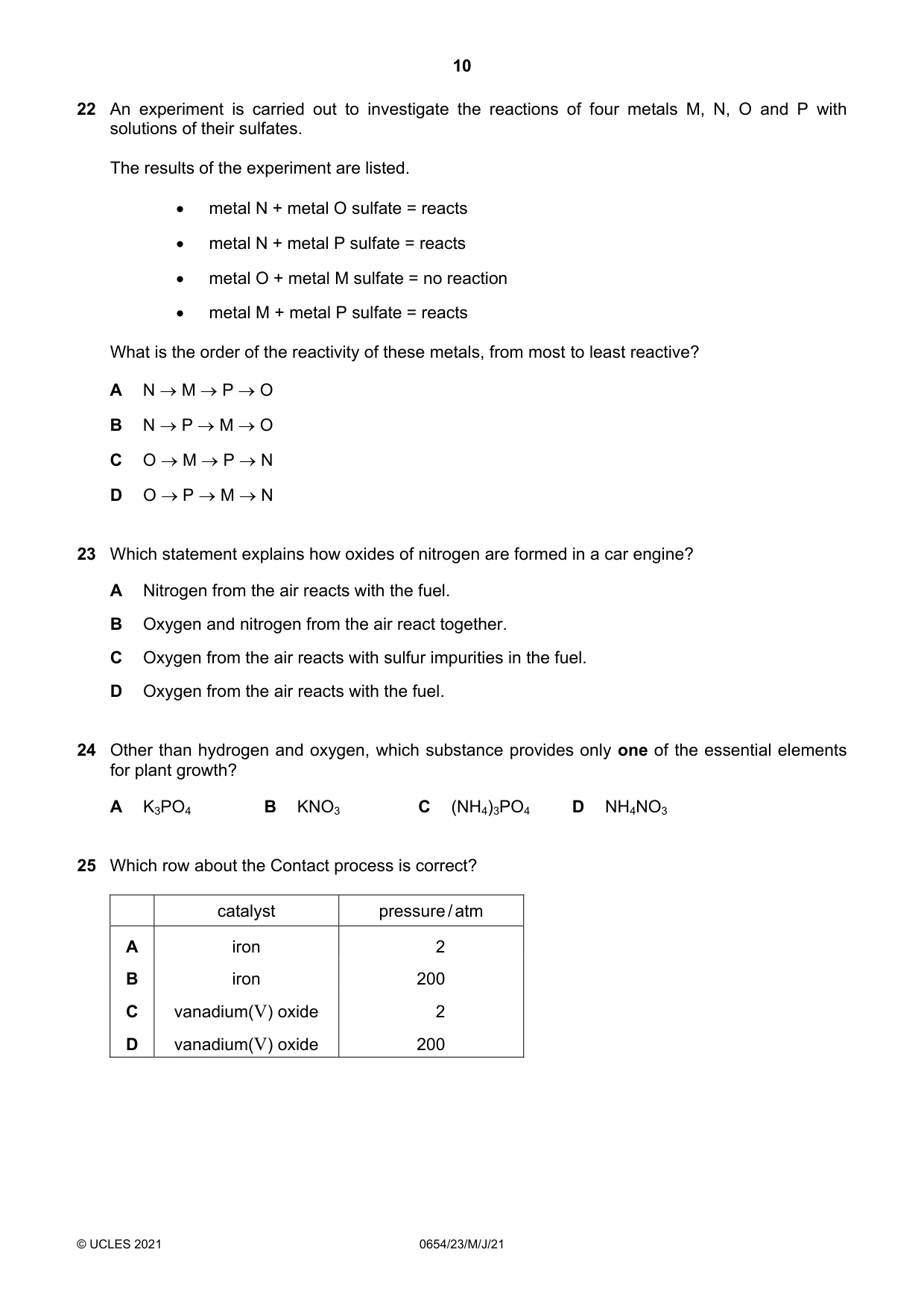 Cambridge IGCSE Sciences - Co-ordinated (Double) 0654 2021 May/June Paper 2 · Variant 3 question paper, page 10 of 16