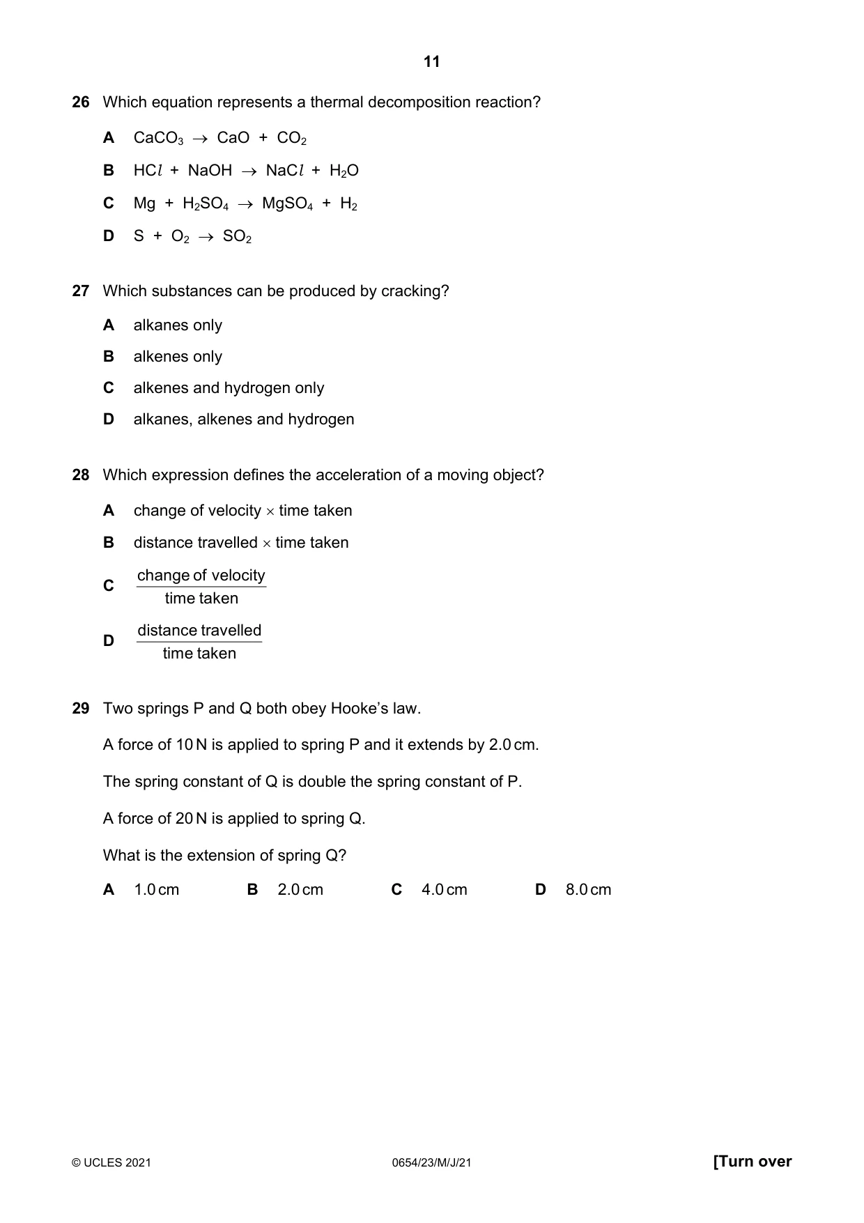Cambridge IGCSE Sciences - Co-ordinated (Double) 0654 2021 May/June Paper 2 · Variant 3 question paper, page 11 of 16
