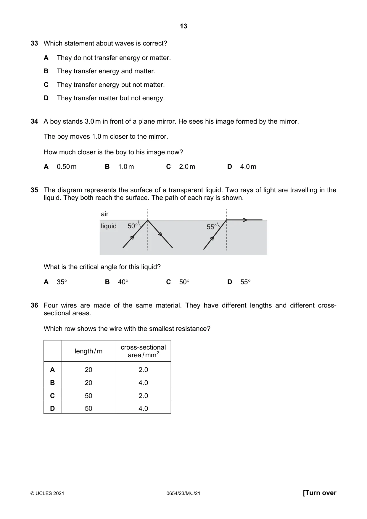 Cambridge IGCSE Sciences - Co-ordinated (Double) 0654 2021 May/June Paper 2 · Variant 3 question paper, page 13 of 16