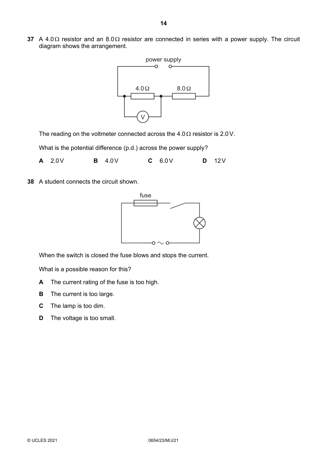 Cambridge IGCSE Sciences - Co-ordinated (Double) 0654 2021 May/June Paper 2 · Variant 3 question paper, page 14 of 16