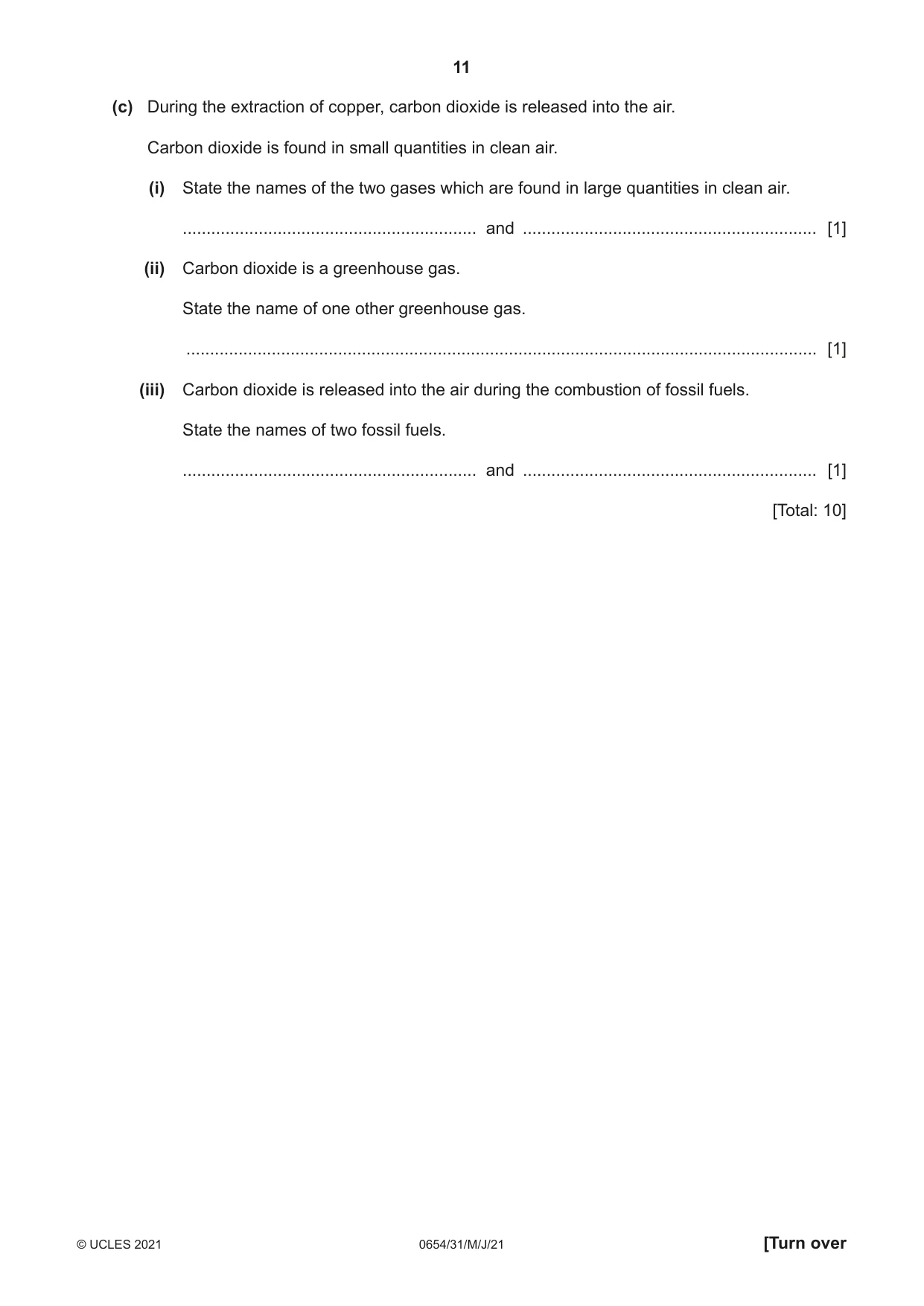 Cambridge IGCSE Sciences - Co-ordinated (Double) 0654 2021 May/June Paper 3 · Variant 1 question paper, page 11 of 28