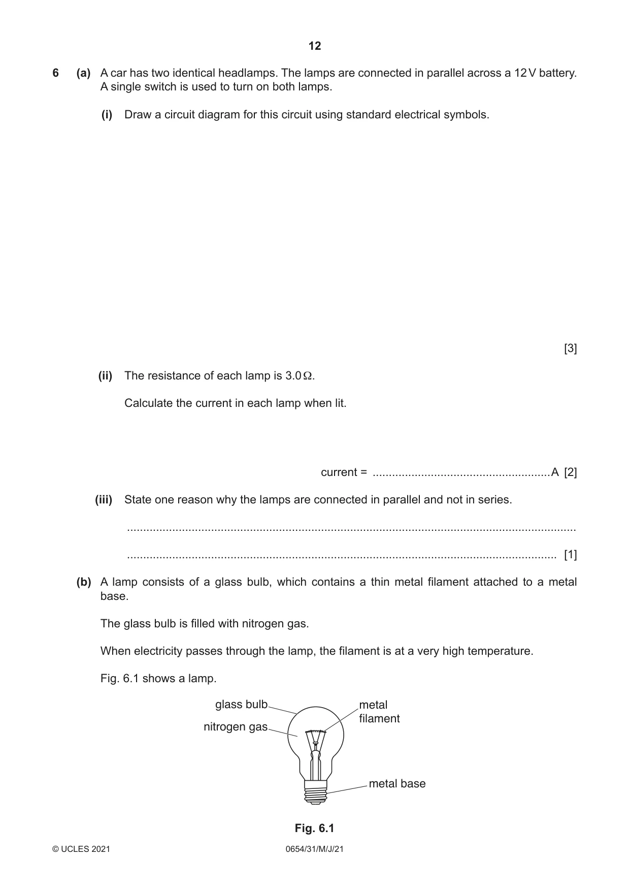 Cambridge IGCSE Sciences - Co-ordinated (Double) 0654 2021 May/June Paper 3 · Variant 1 question paper, page 12 of 28