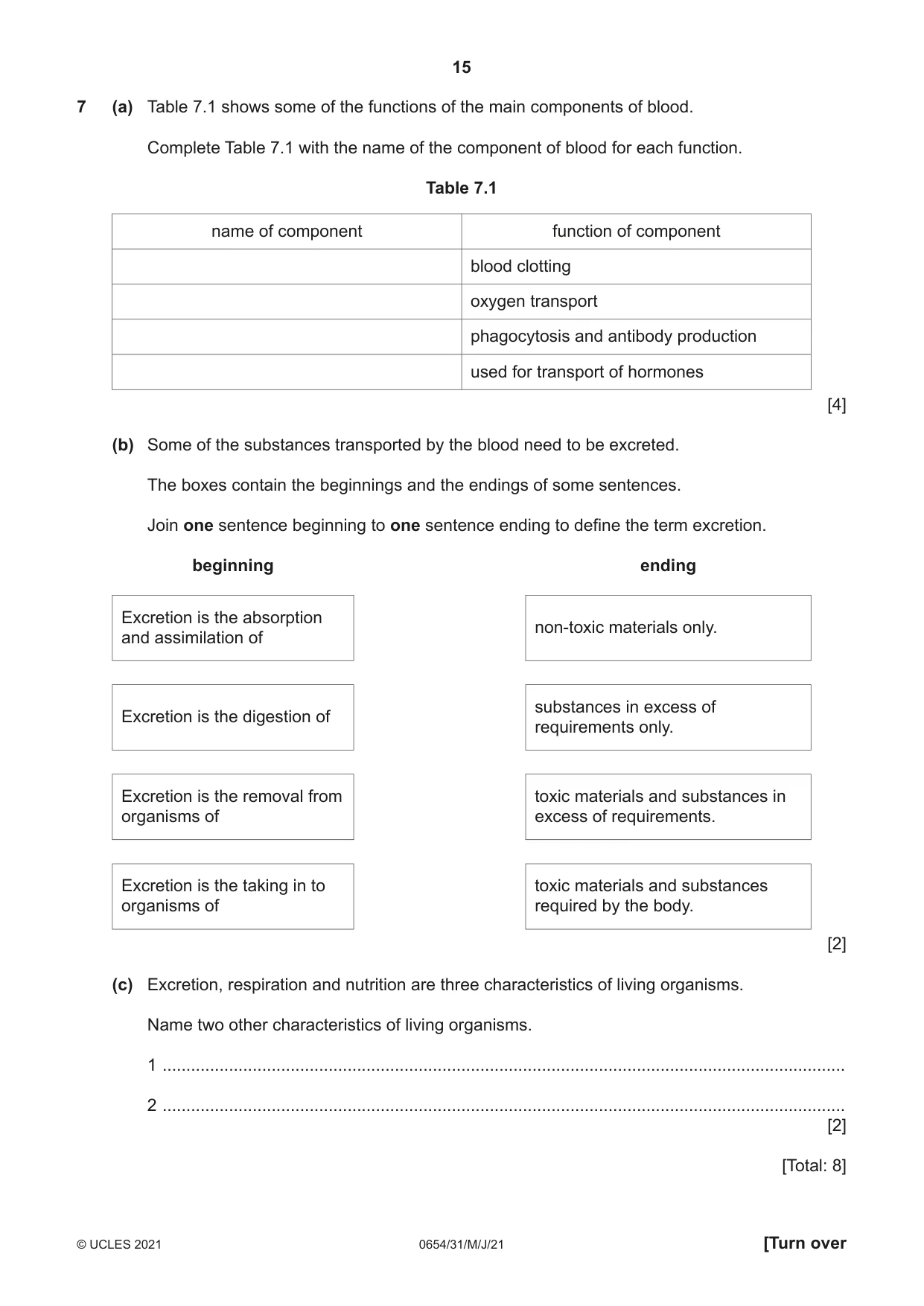 Cambridge IGCSE Sciences - Co-ordinated (Double) 0654 2021 May/June Paper 3 · Variant 1 question paper, page 15 of 28