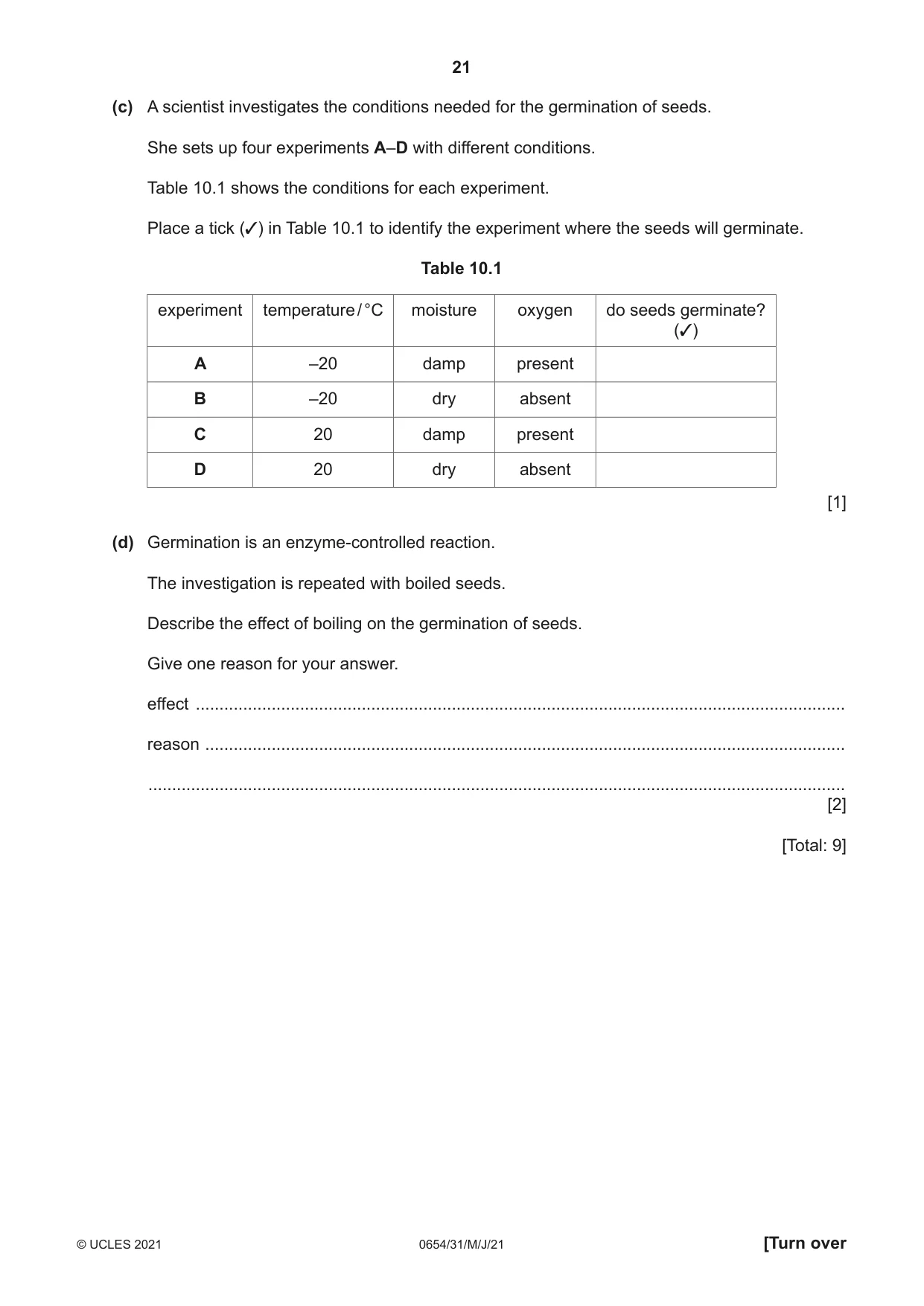 Cambridge IGCSE Sciences - Co-ordinated (Double) 0654 2021 May/June Paper 3 · Variant 1 question paper, page 21 of 28