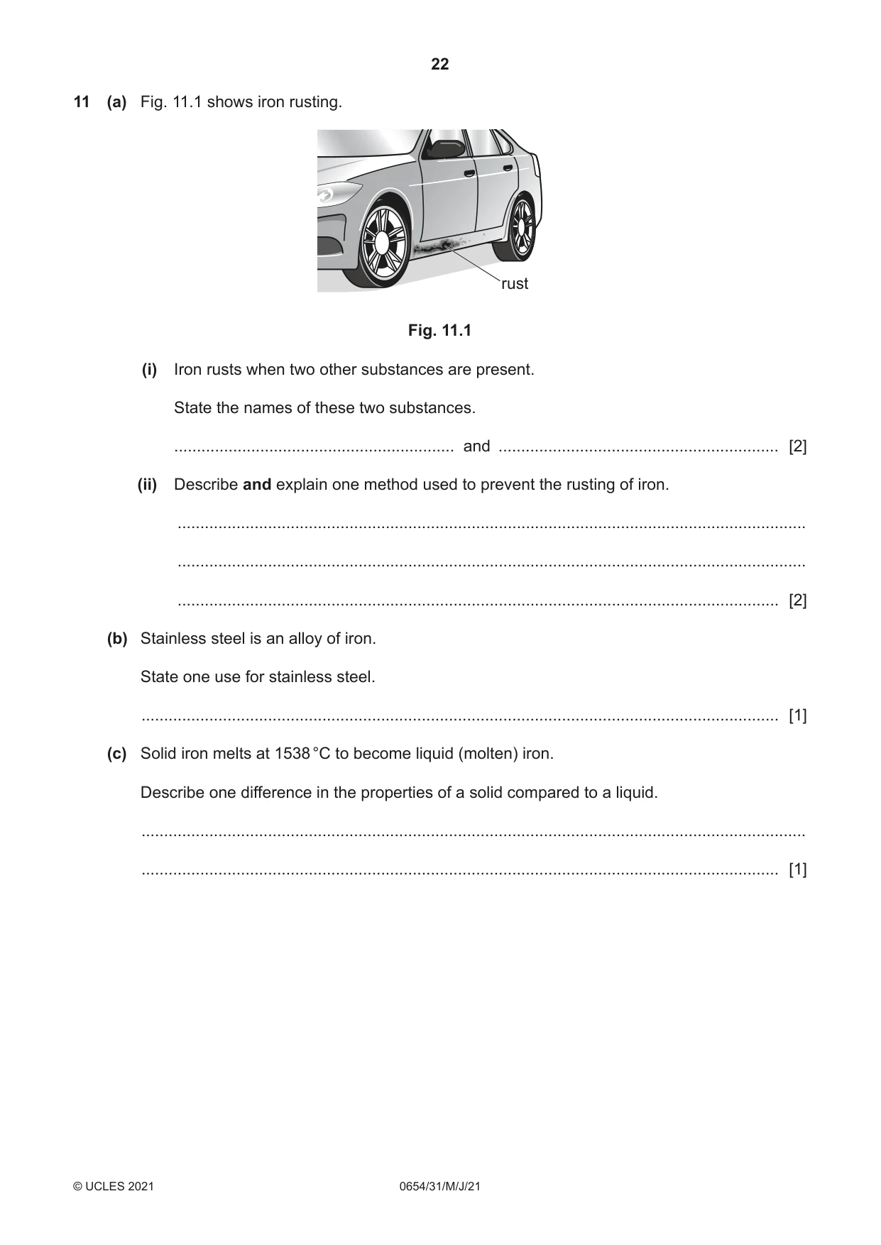 Cambridge IGCSE Sciences - Co-ordinated (Double) 0654 2021 May/June Paper 3 · Variant 1 question paper, page 22 of 28