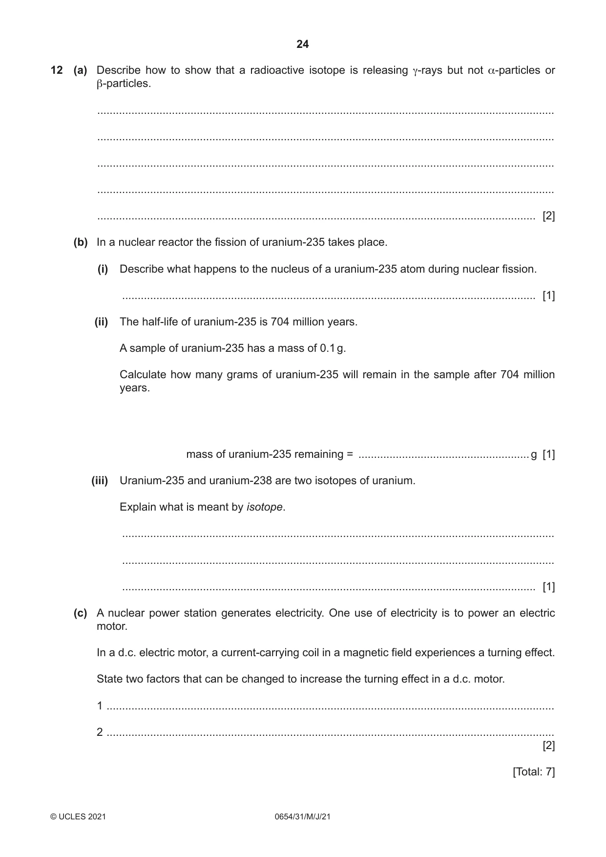 Cambridge IGCSE Sciences - Co-ordinated (Double) 0654 2021 May/June Paper 3 · Variant 1 question paper, page 24 of 28