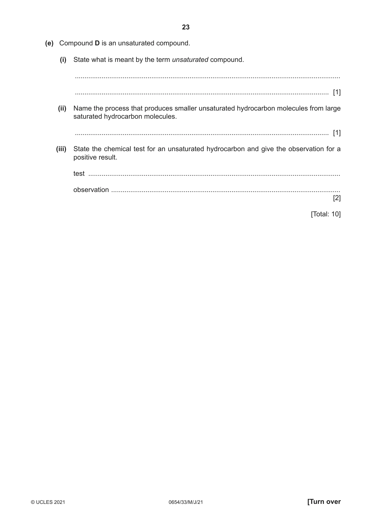 Cambridge IGCSE Sciences - Co-ordinated (Double) 0654 2021 May/June Paper 3 · Variant 3 question paper, page 23 of 28
