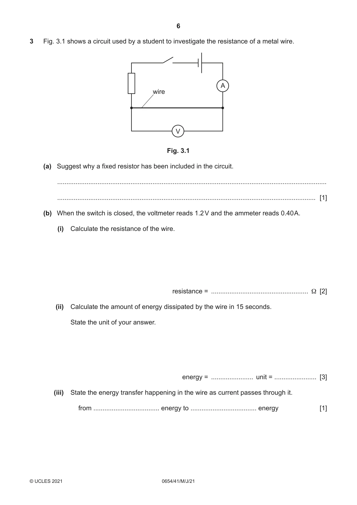 Cambridge IGCSE Sciences - Co-ordinated (Double) 0654 2021 May/June Paper 4 · Variant 1 question paper, page 6 of 28