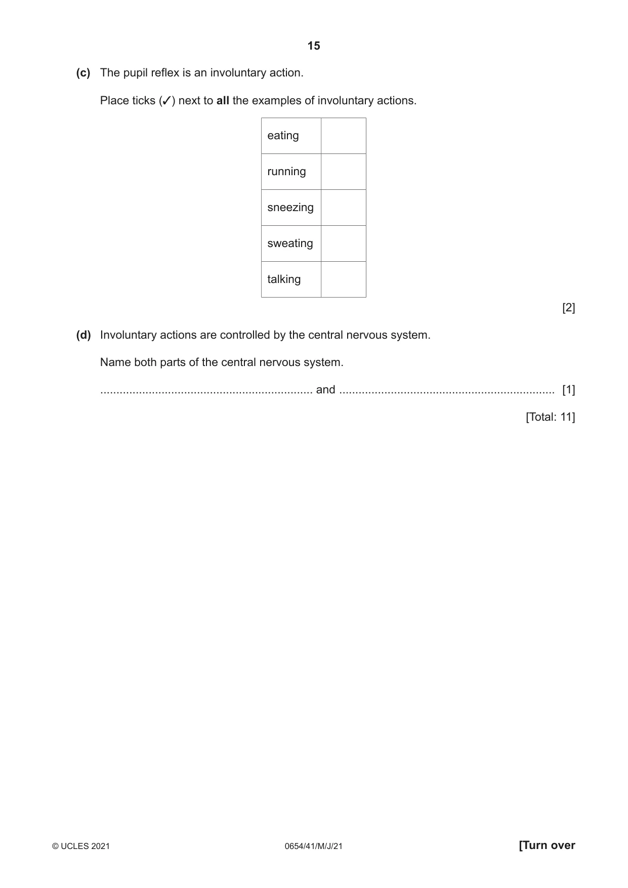 Cambridge IGCSE Sciences - Co-ordinated (Double) 0654 2021 May/June Paper 4 · Variant 1 question paper, page 15 of 28
