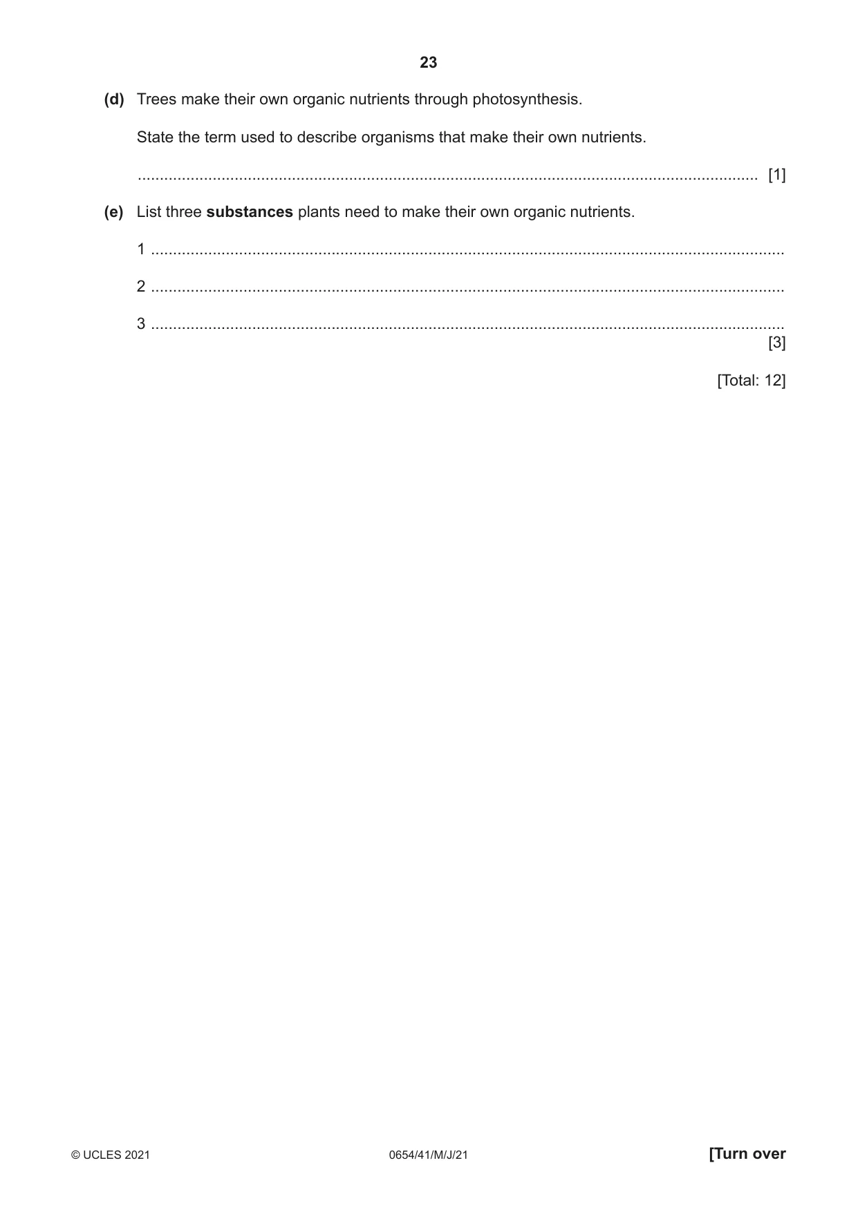 Cambridge IGCSE Sciences - Co-ordinated (Double) 0654 2021 May/June Paper 4 · Variant 1 question paper, page 23 of 28