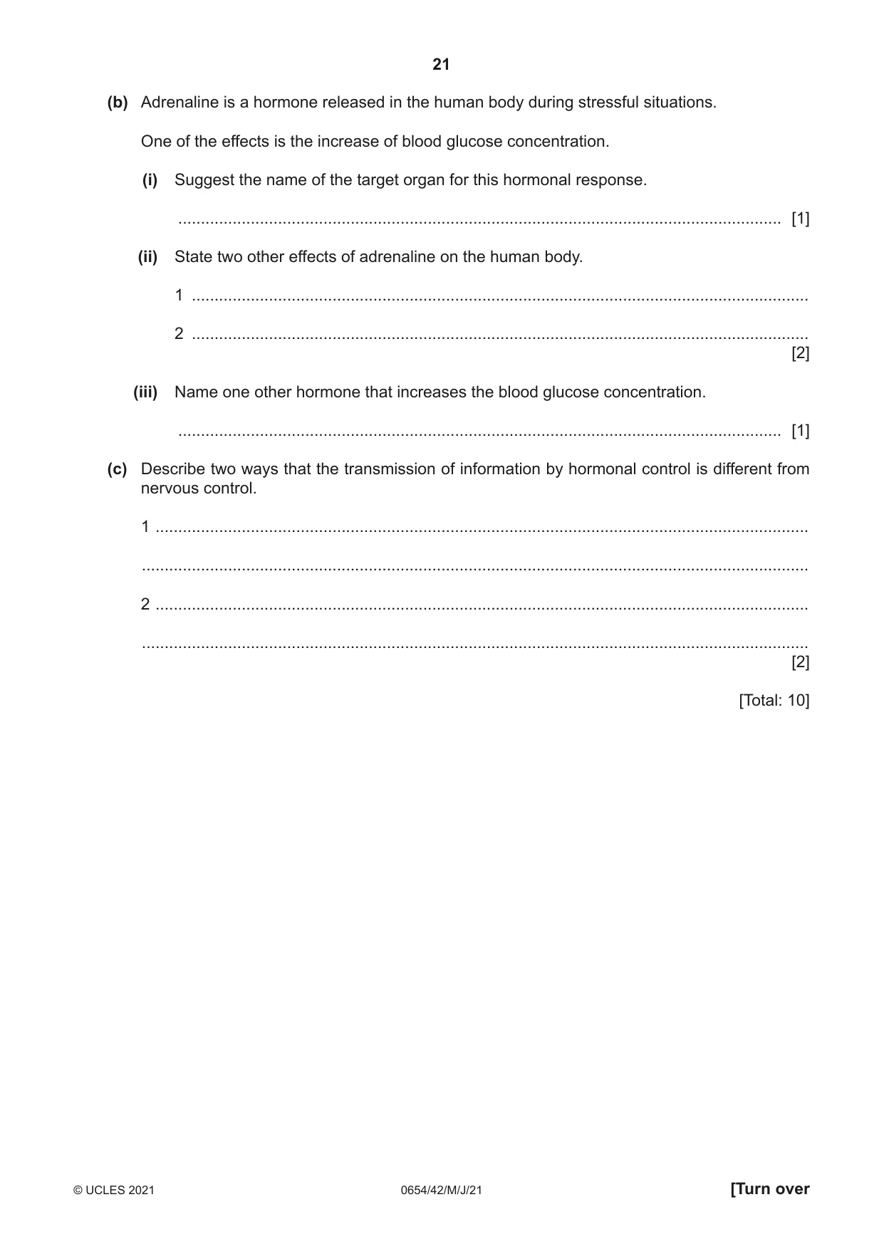 Cambridge IGCSE Sciences - Co-ordinated (Double) 0654 2021 May/June Paper 4 · Variant 2 question paper, page 21 of 28