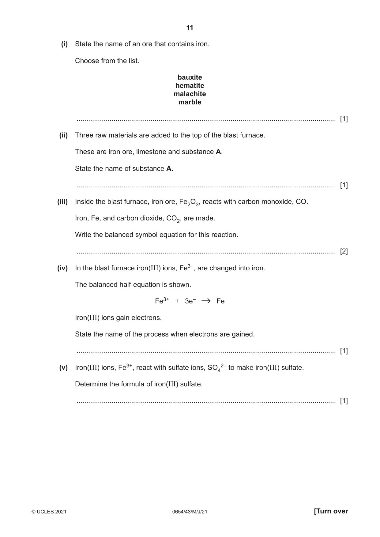 Cambridge IGCSE Sciences - Co-ordinated (Double) 0654 2021 May/June Paper 4 · Variant 3 question paper, page 11 of 28