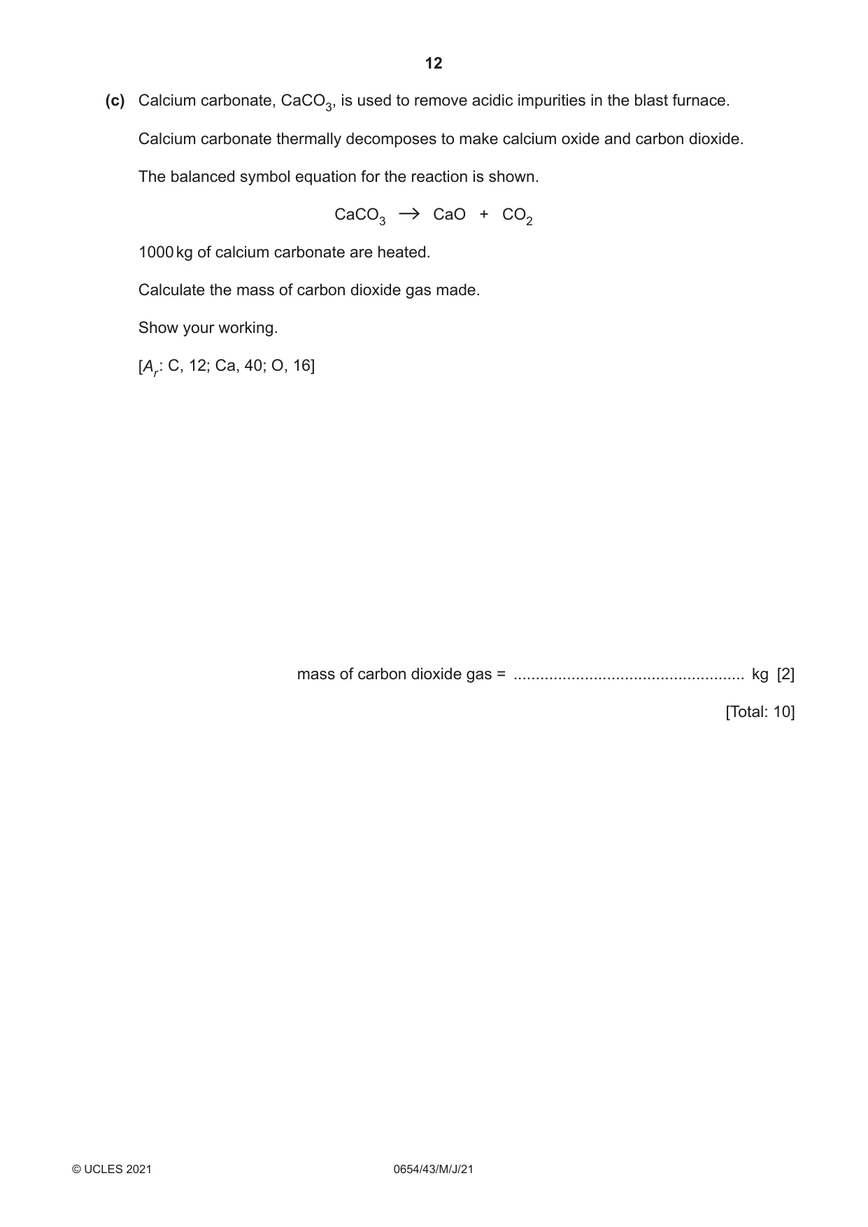 Cambridge IGCSE Sciences - Co-ordinated (Double) 0654 2021 May/June Paper 4 · Variant 3 question paper, page 12 of 28