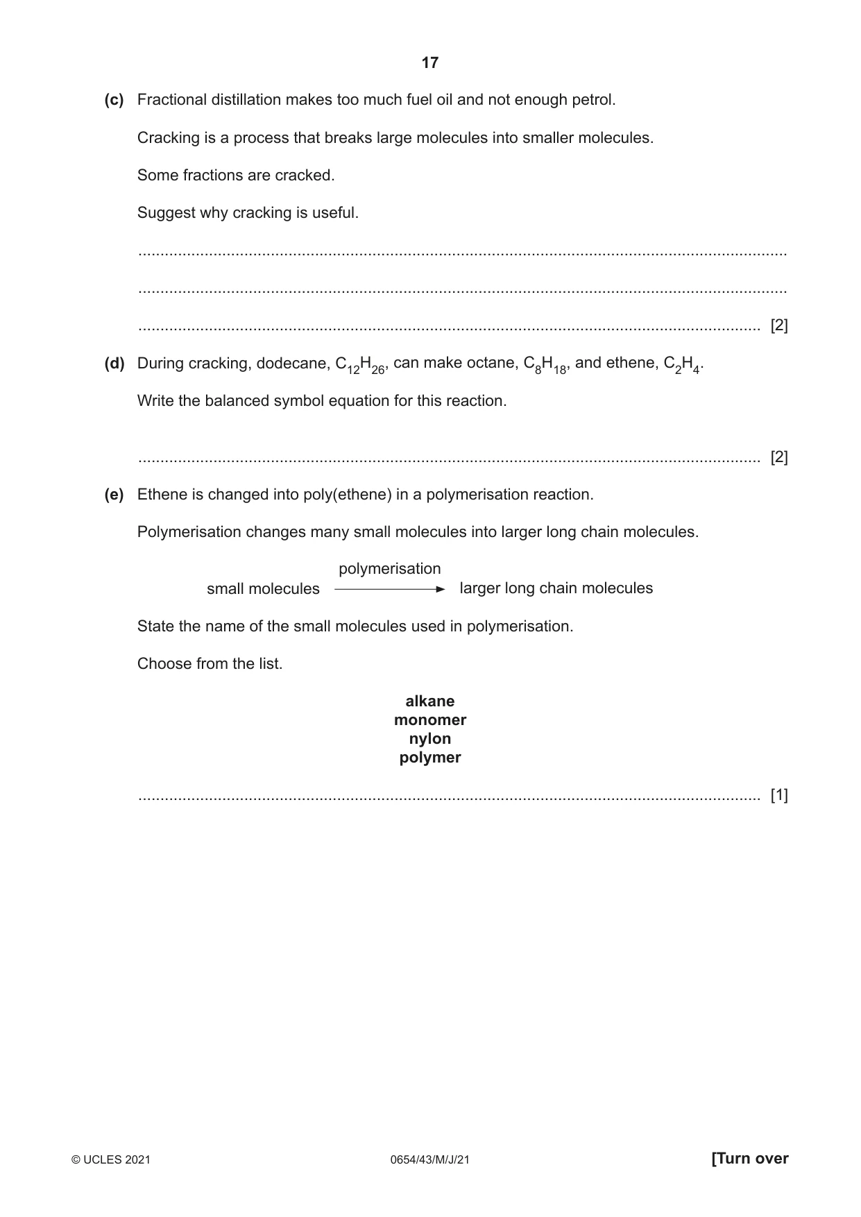 Cambridge IGCSE Sciences - Co-ordinated (Double) 0654 2021 May/June Paper 4 · Variant 3 question paper, page 17 of 28