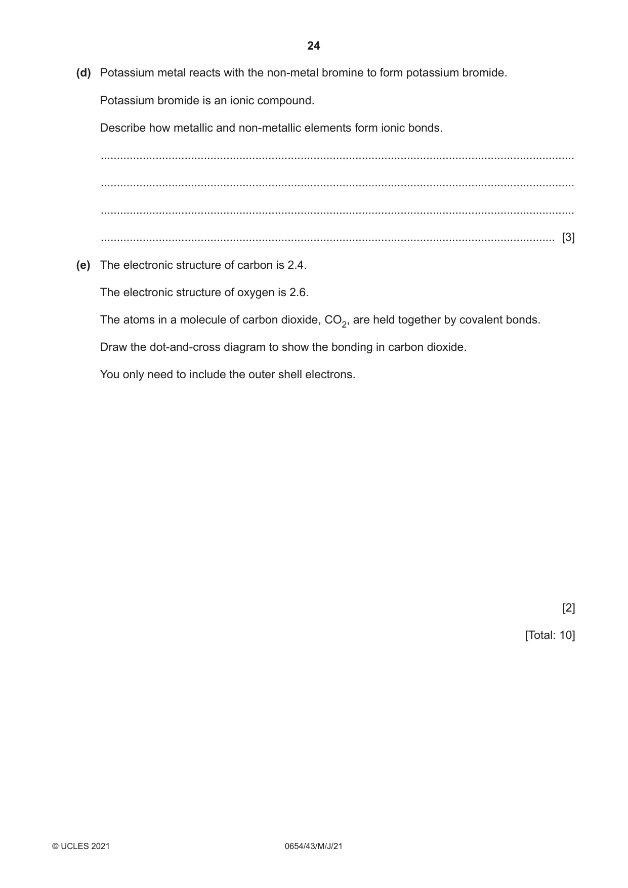 Cambridge IGCSE Sciences - Co-ordinated (Double) 0654 2021 May/June Paper 4 · Variant 3 question paper, page 24 of 28
