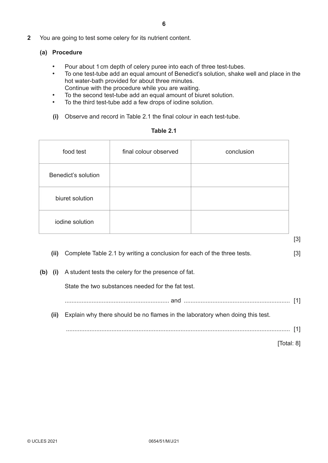 Cambridge IGCSE Sciences - Co-ordinated (Double) 0654 2021 May/June Paper 5 · Variant 1 question paper, page 6 of 20