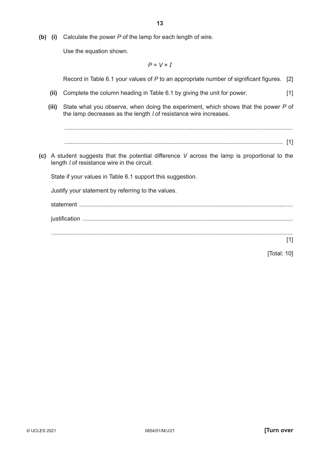 Cambridge IGCSE Sciences - Co-ordinated (Double) 0654 2021 May/June Paper 5 · Variant 1 question paper, page 13 of 20
